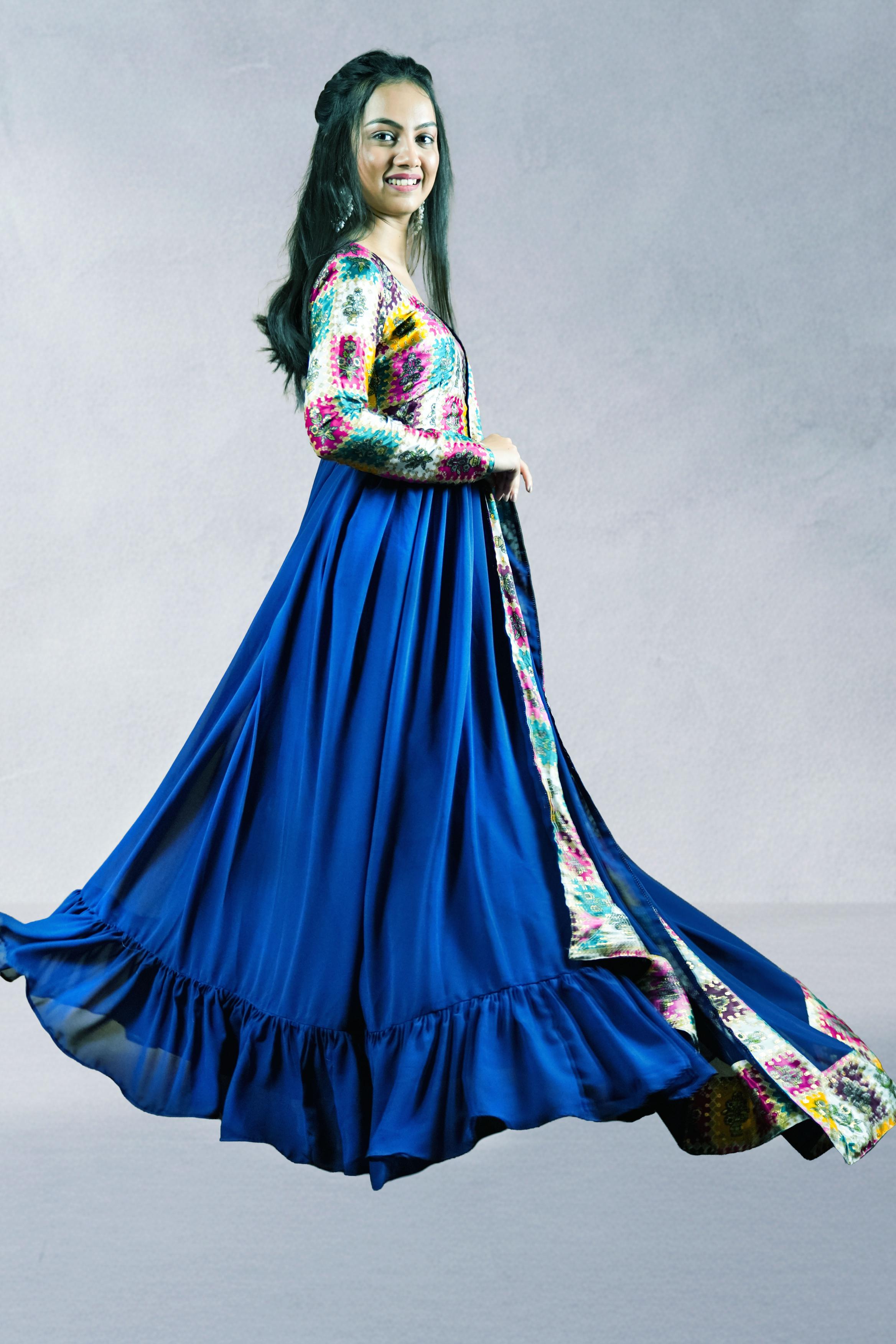 Navy Blue Patchwork Anarkali Set