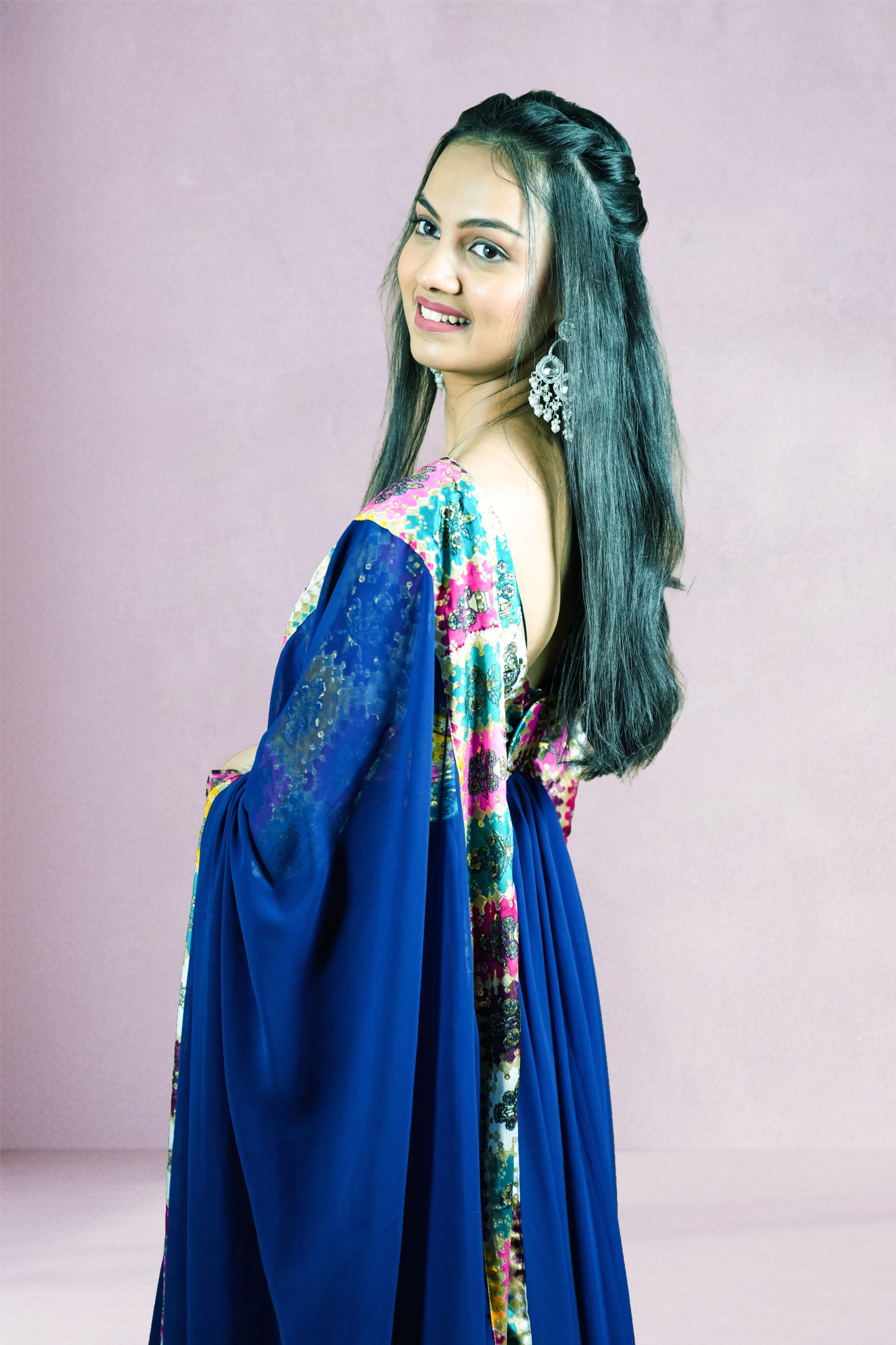 Navy Blue Patchwork Anarkali Set