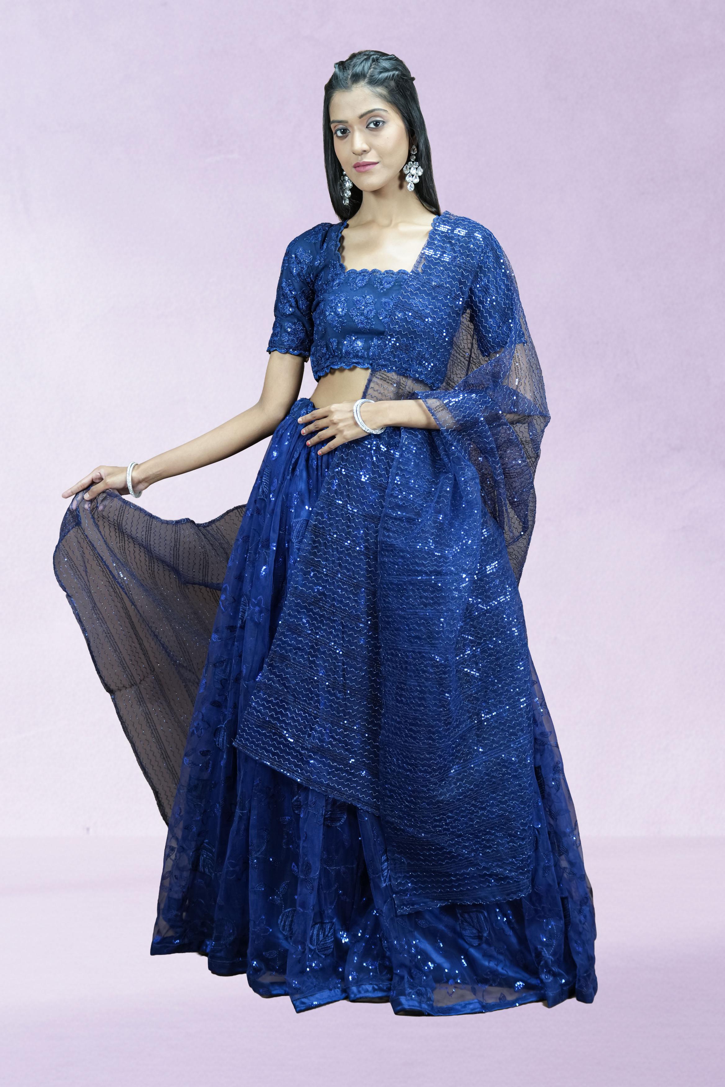 Midnight Blue Sequin Embroidered Lehenga Set