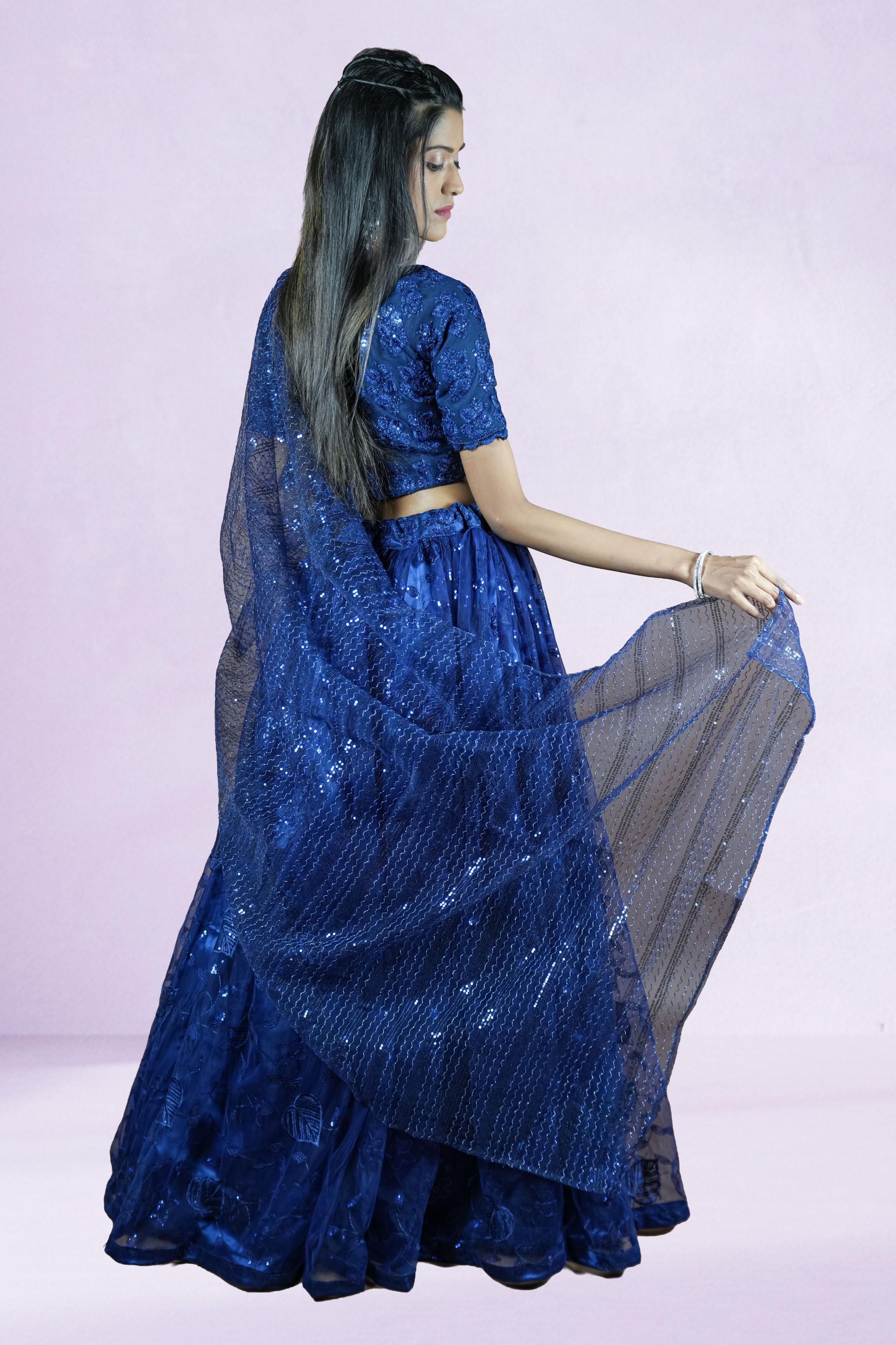 Midnight Blue Sequin Embroidered Lehenga Set