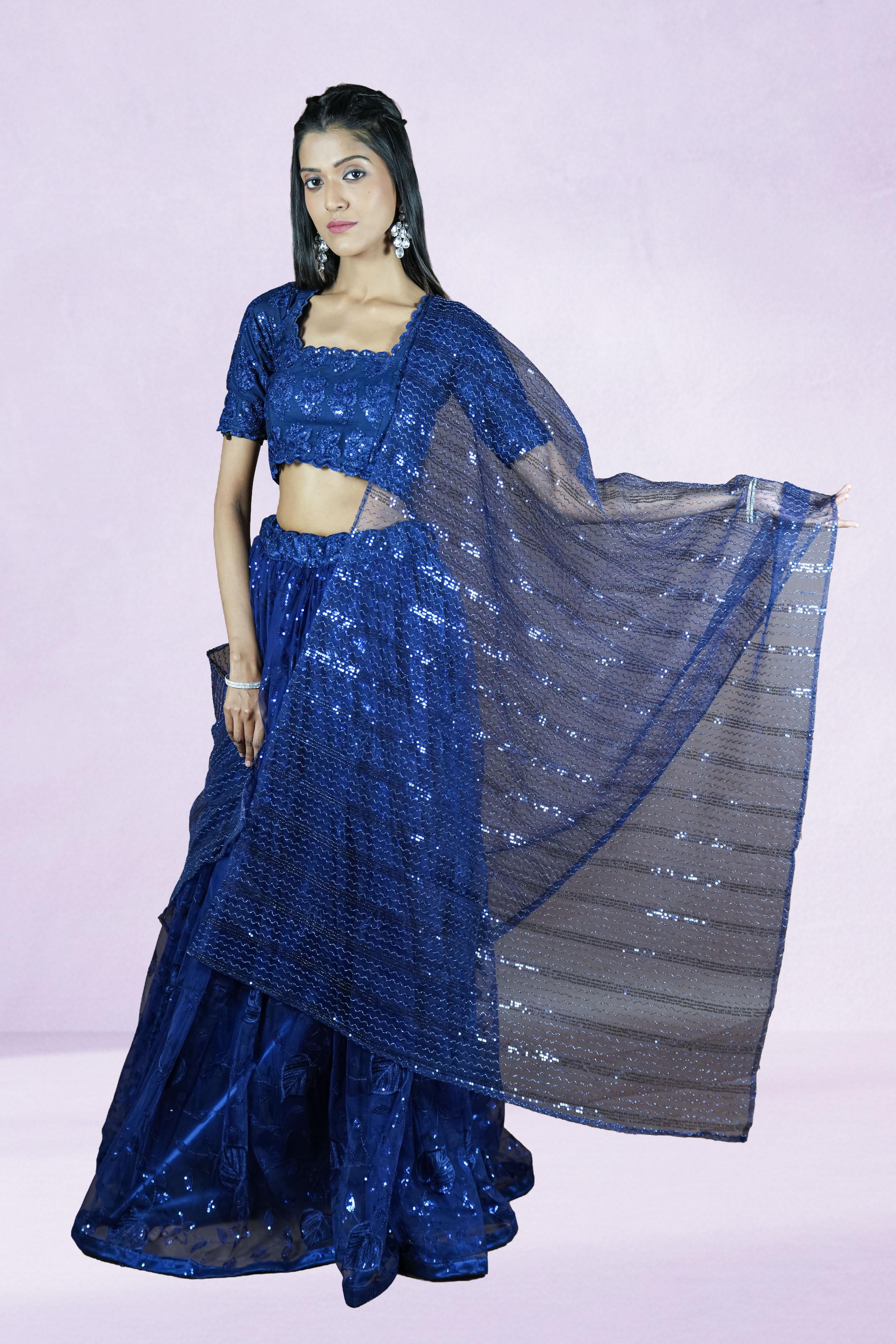 Midnight Blue Sequin Embroidered Lehenga Set