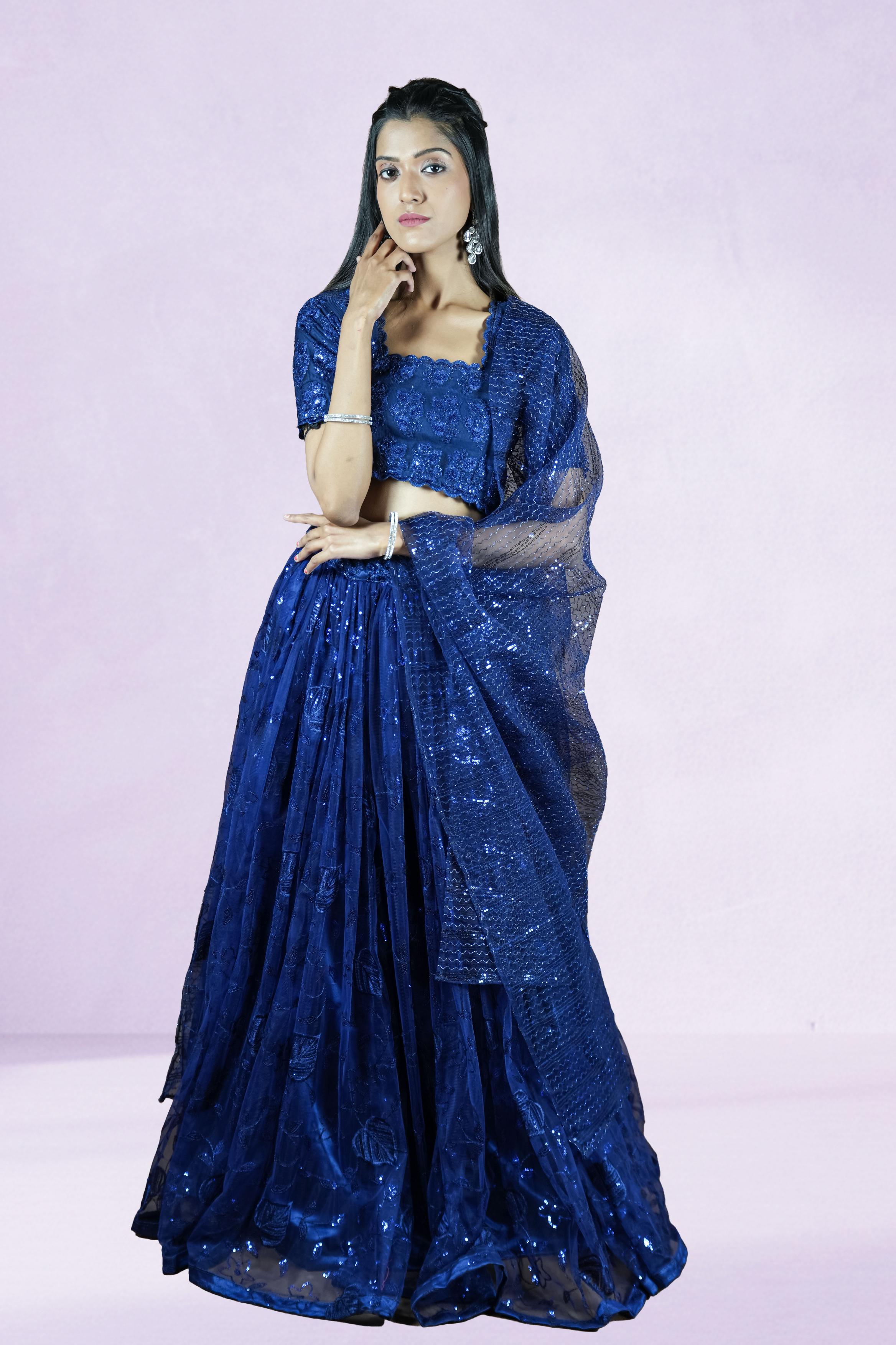Midnight Blue Sequin Embroidered Lehenga Set