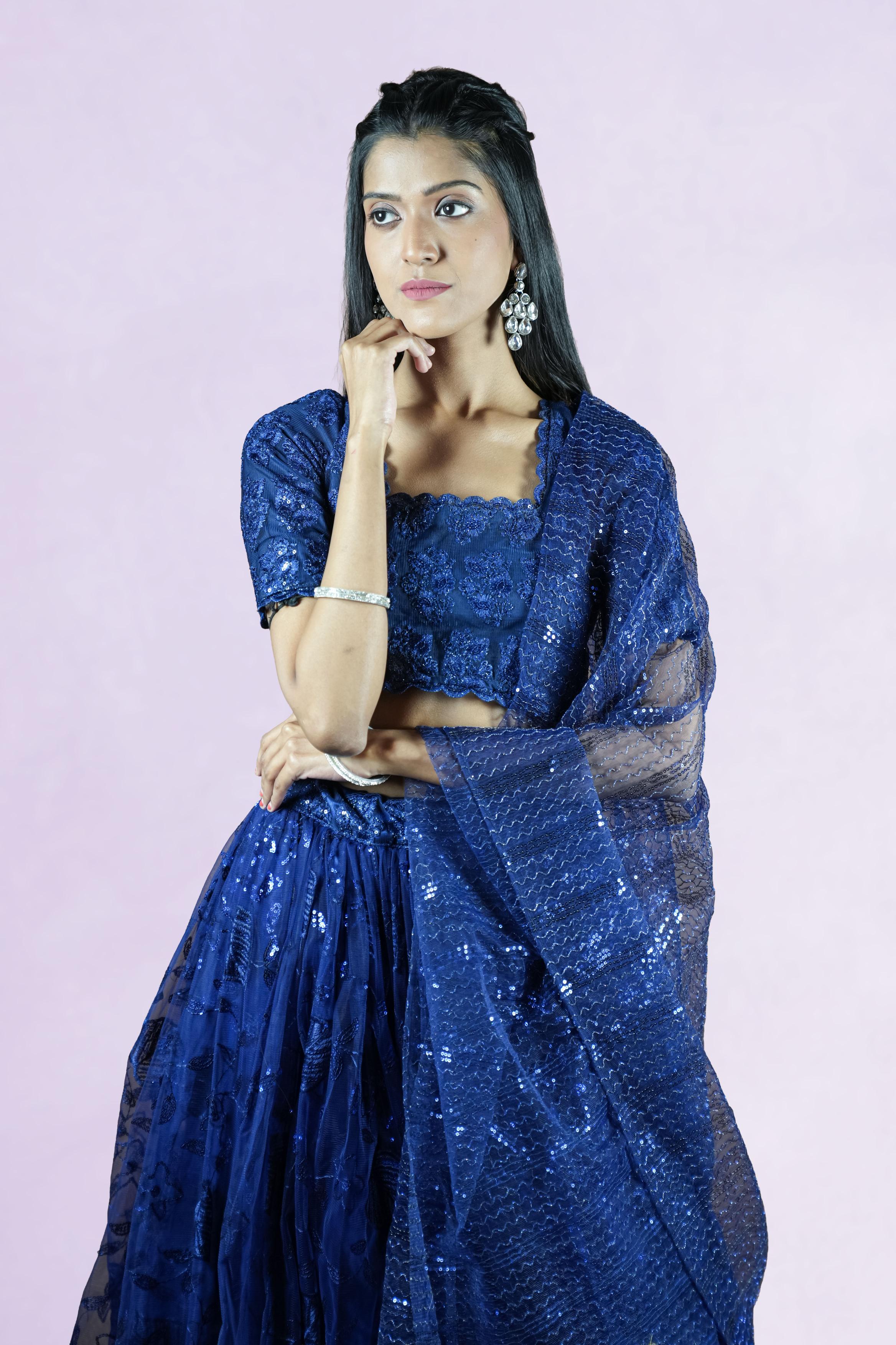 Midnight Blue Sequin Embroidered Lehenga Set