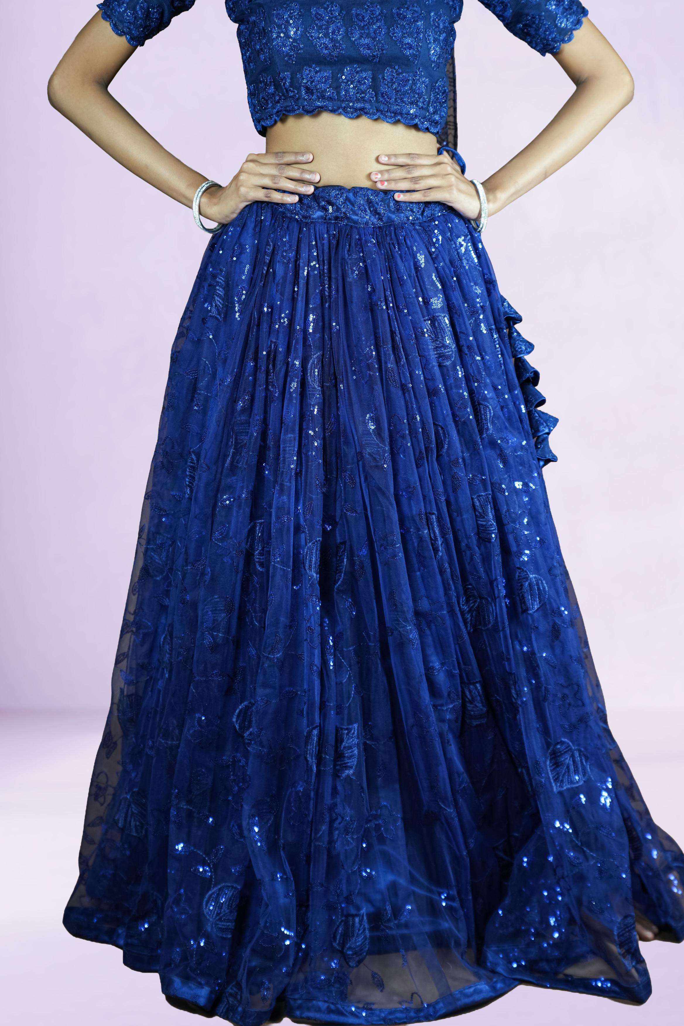 Midnight Blue Sequin Embroidered Lehenga Set