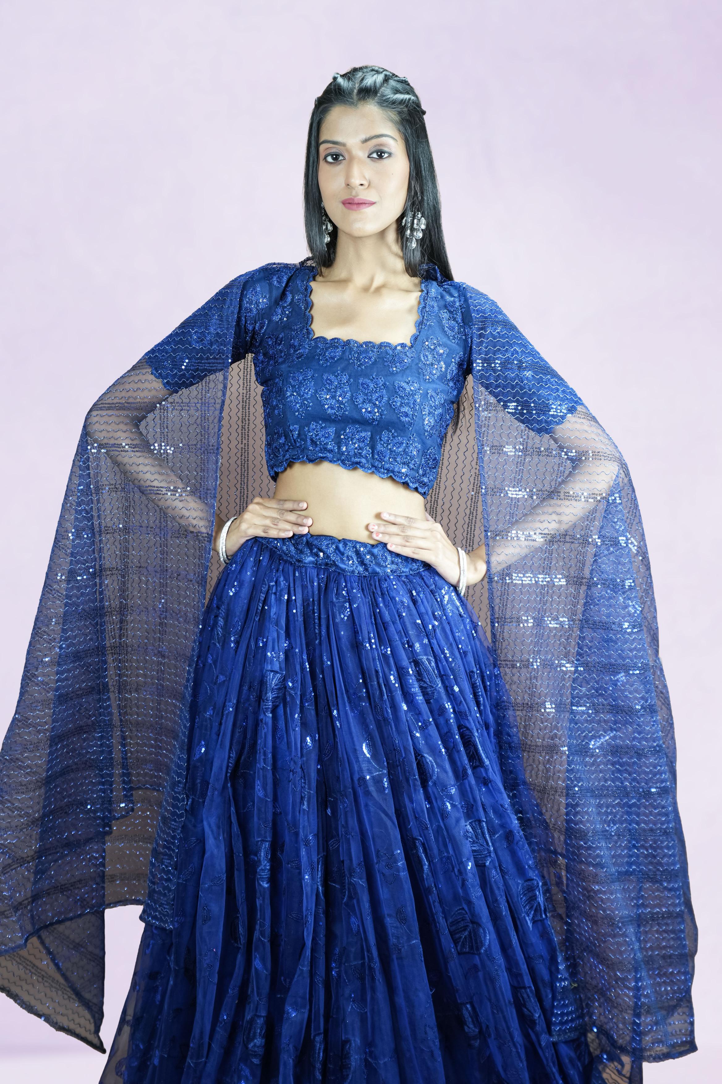 Midnight Blue Sequin Embroidered Lehenga Set