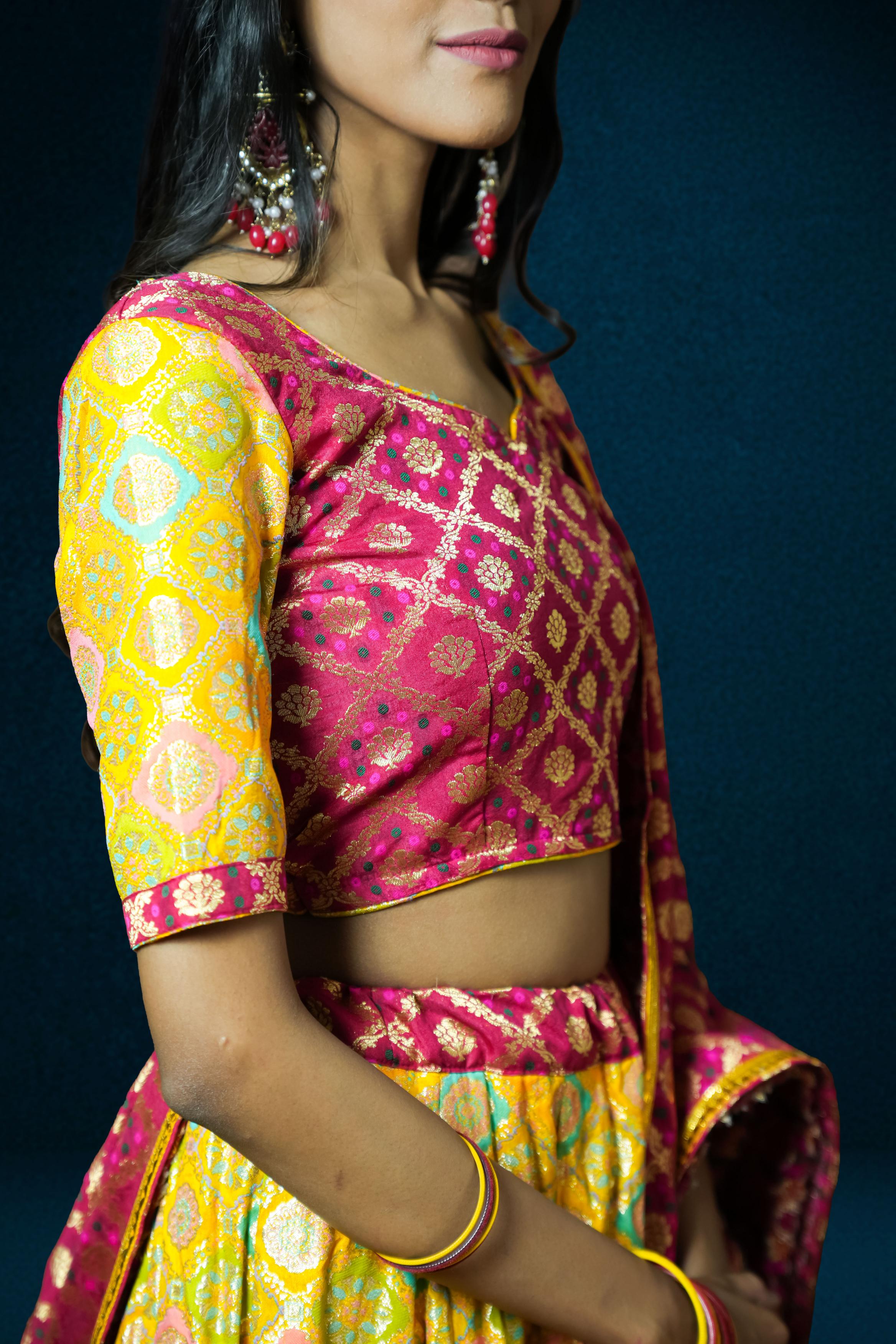 Yellow -Pink Banarasi-Lahenga set.
