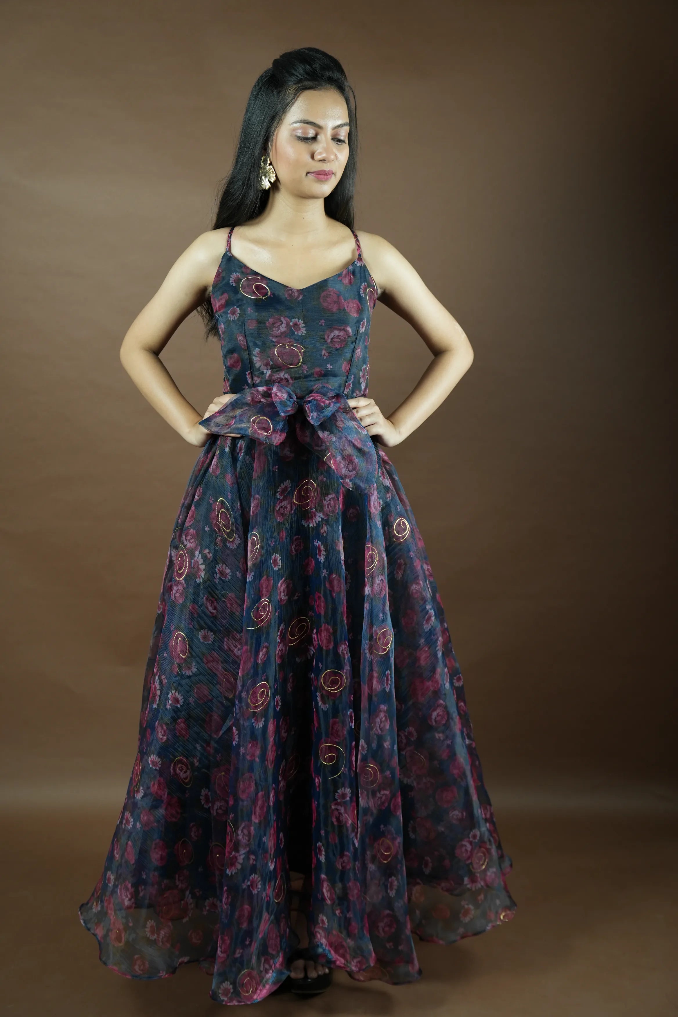 Navy Blue Anarkali kurta with pattern dupatta