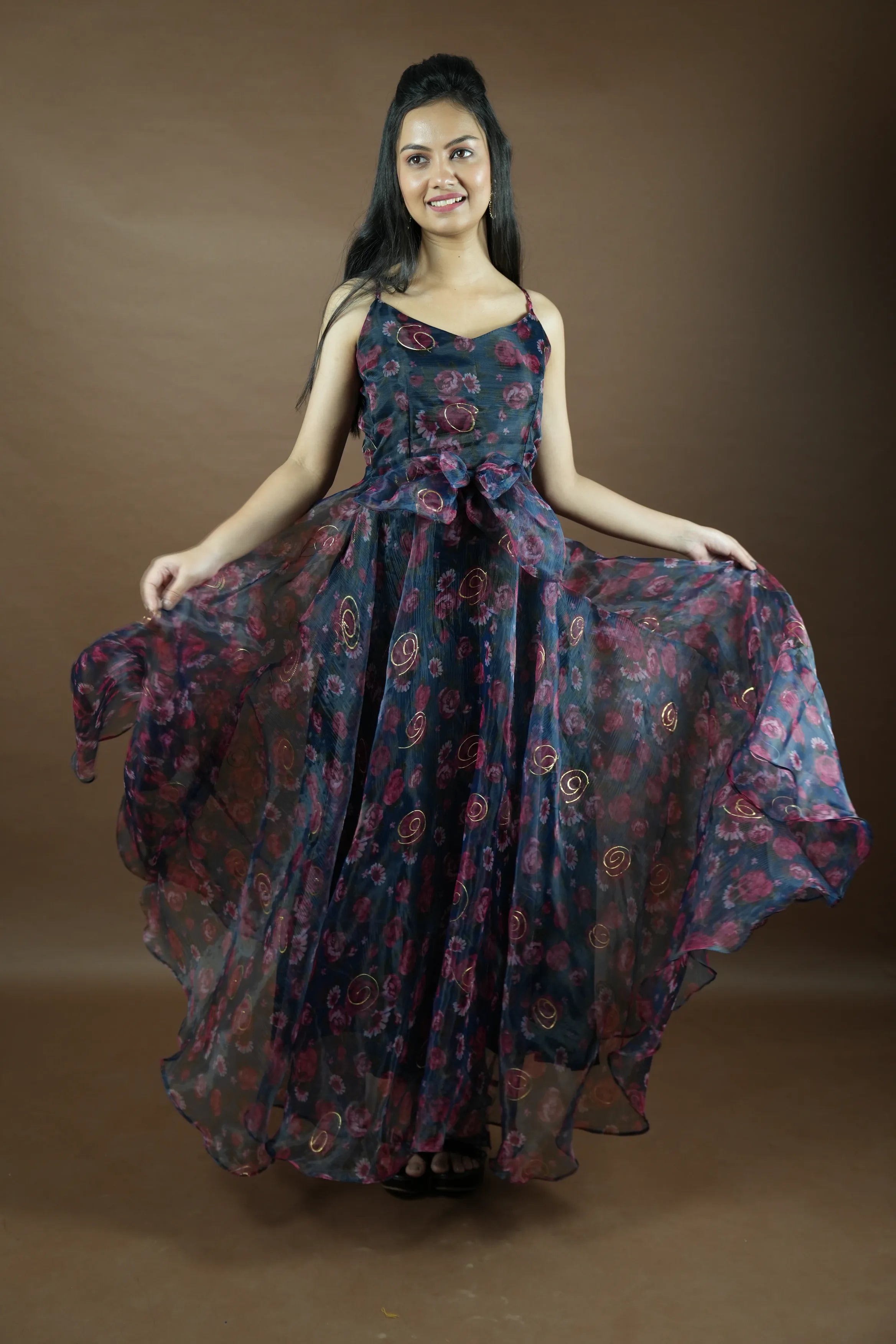 Navy Blue Anarkali kurta with pattern dupatta