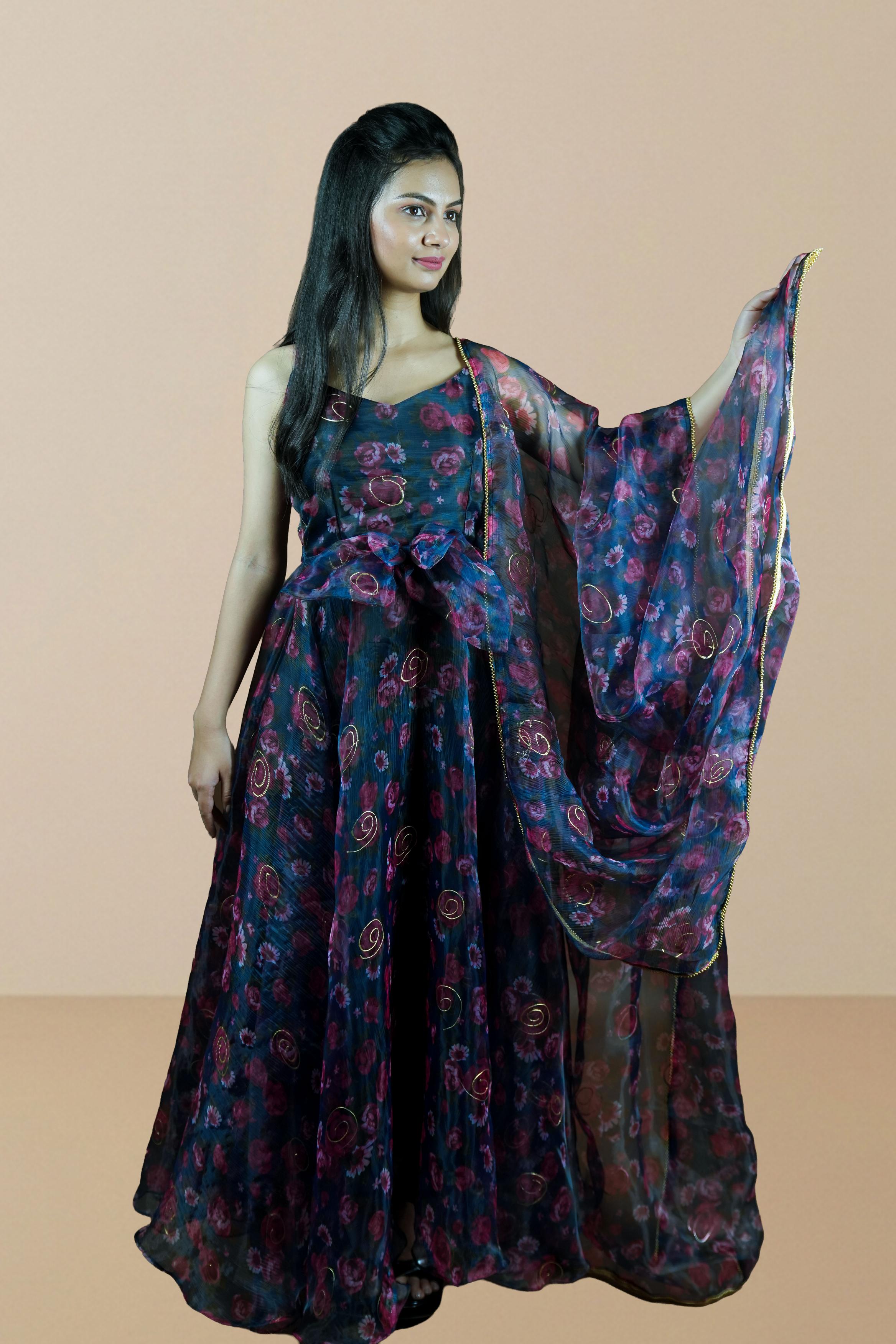 Midnight Rose Organza Gown Set