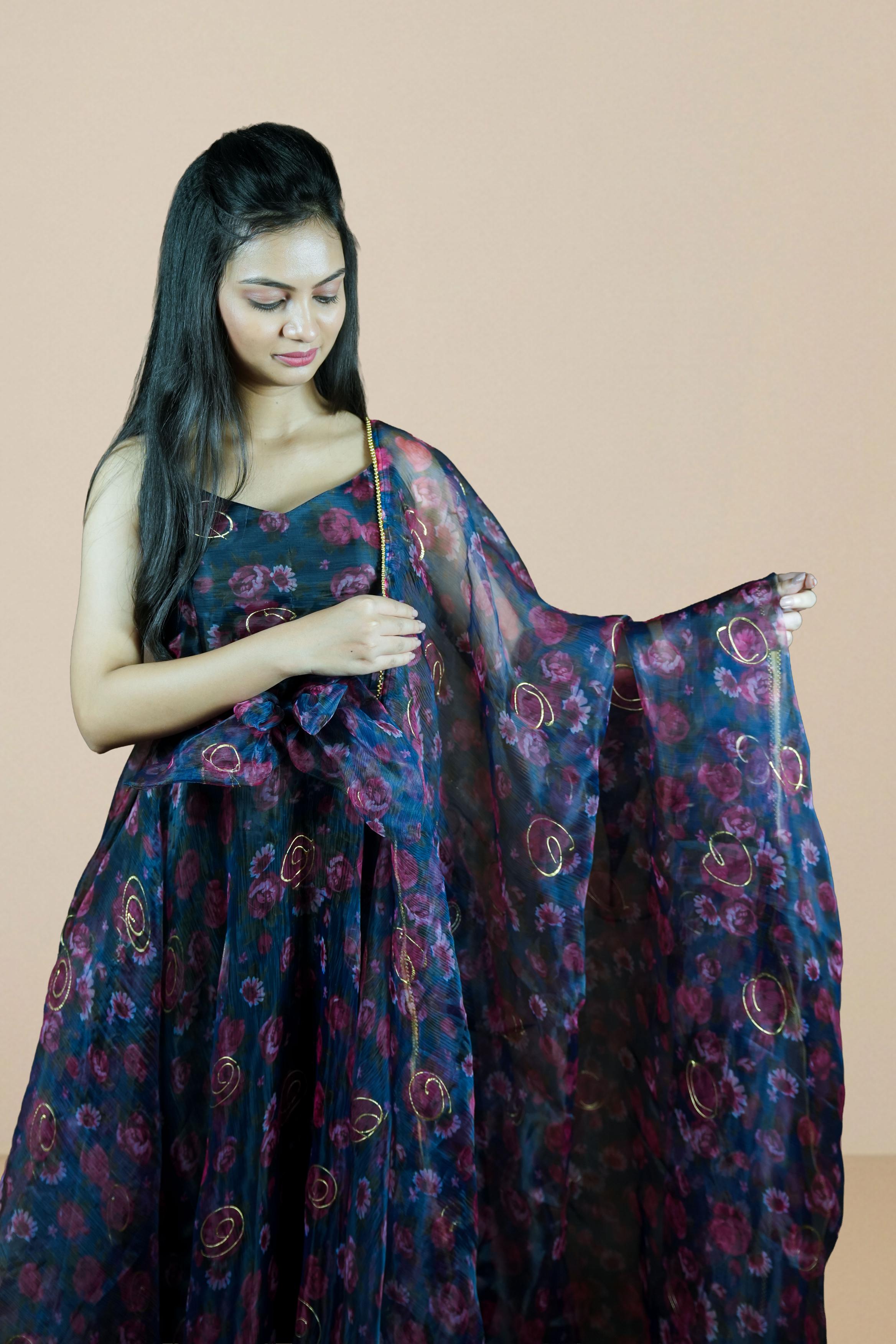 Midnight Rose Organza Gown Set