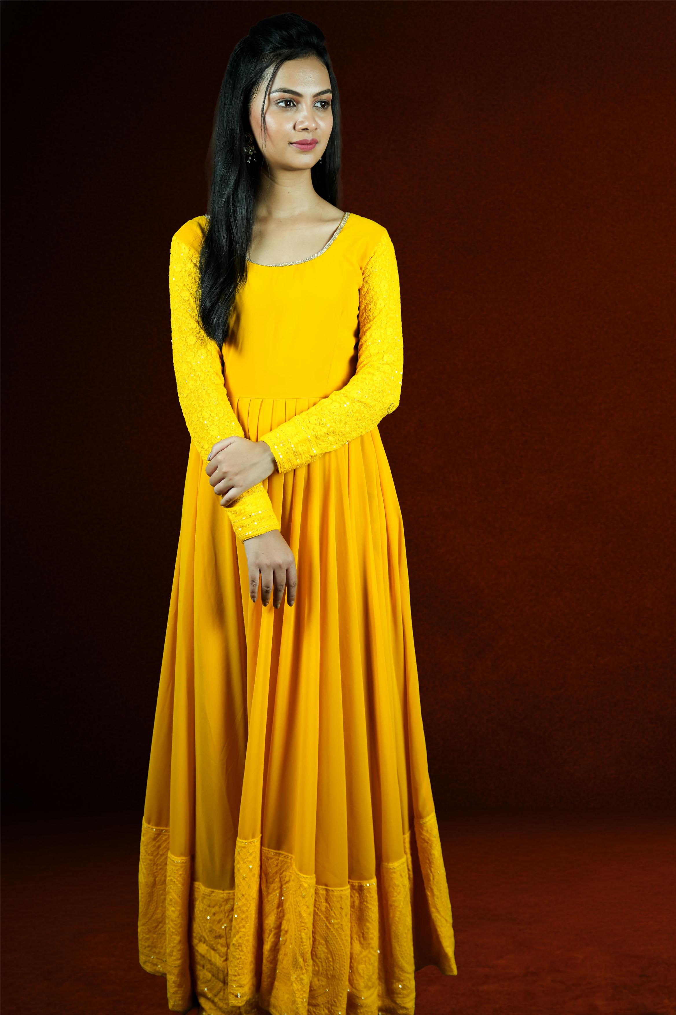 Sunrise Yellow Chickankari Anarkali Set