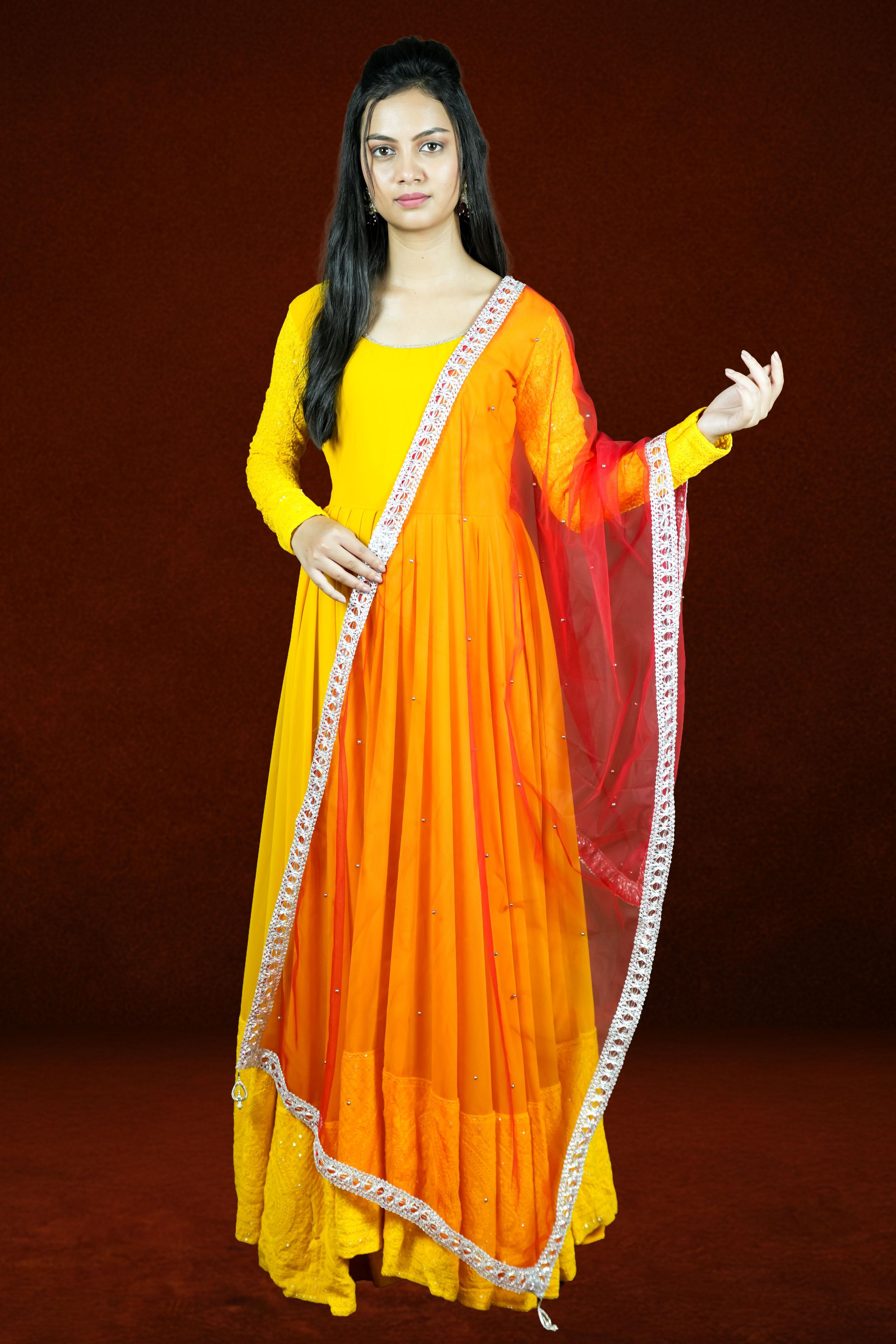 Sunrise Yellow Chickankari Anarkali Set