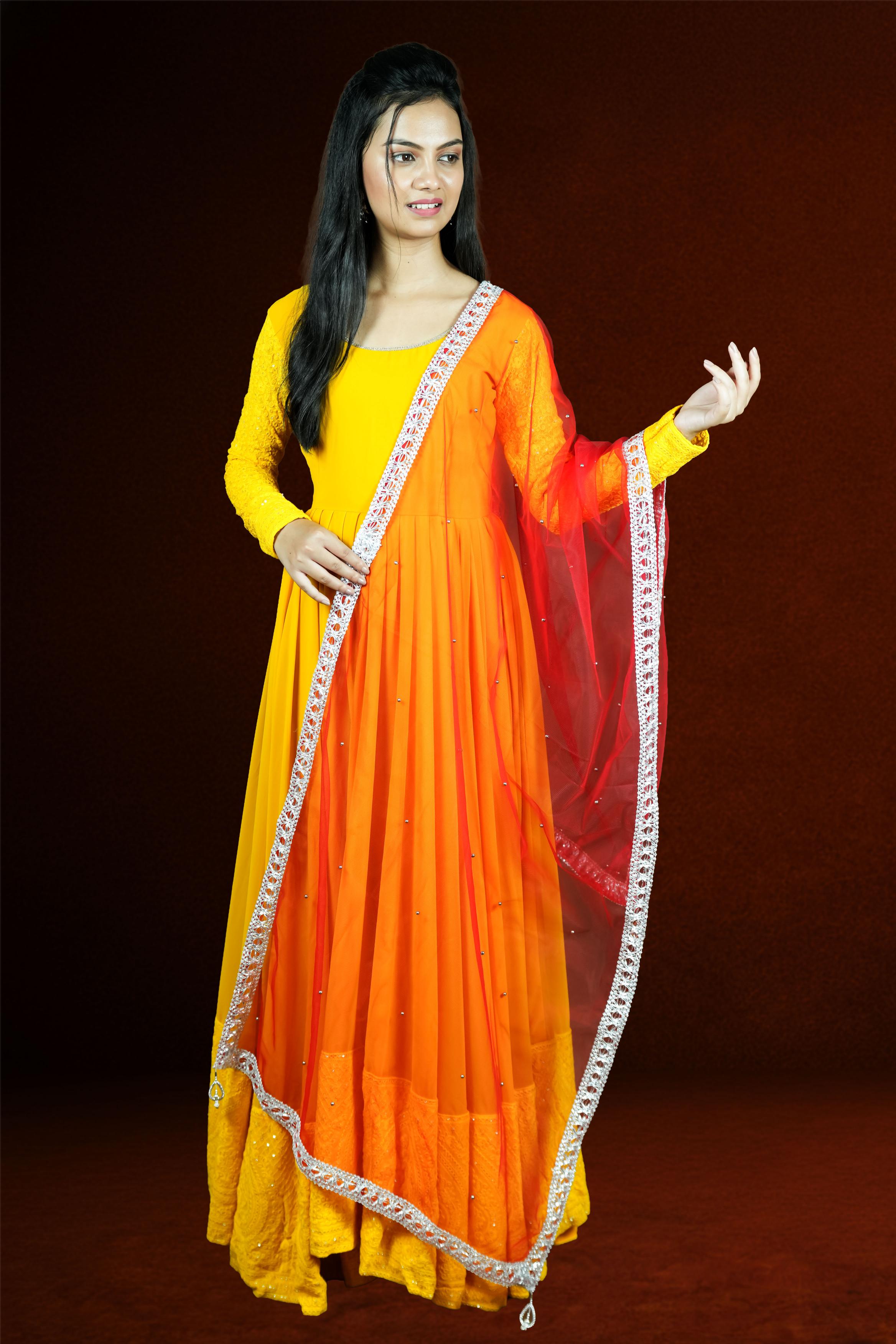 Sunrise Yellow Chickankari Anarkali Set