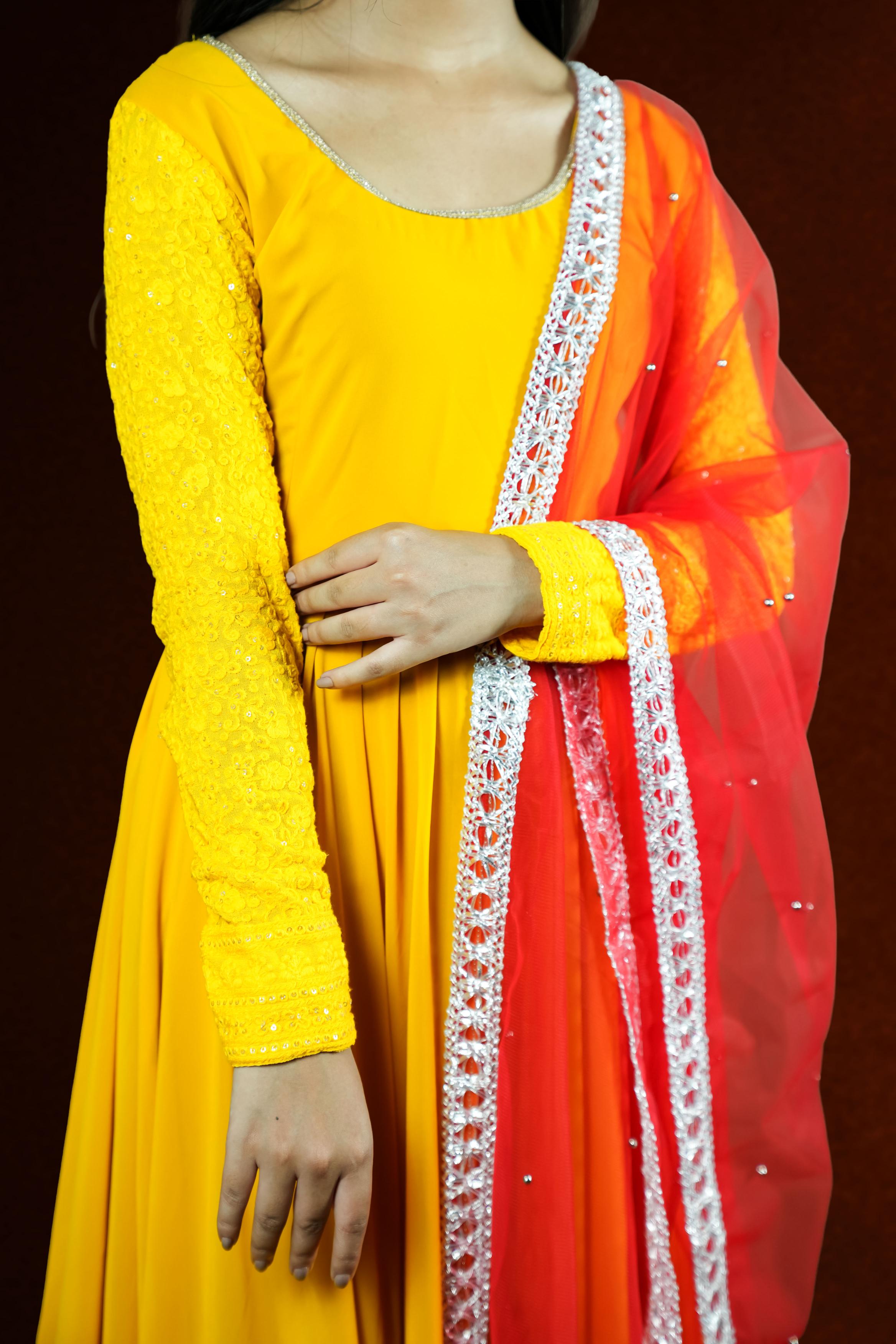 Sunrise Yellow Chickankari Anarkali Set