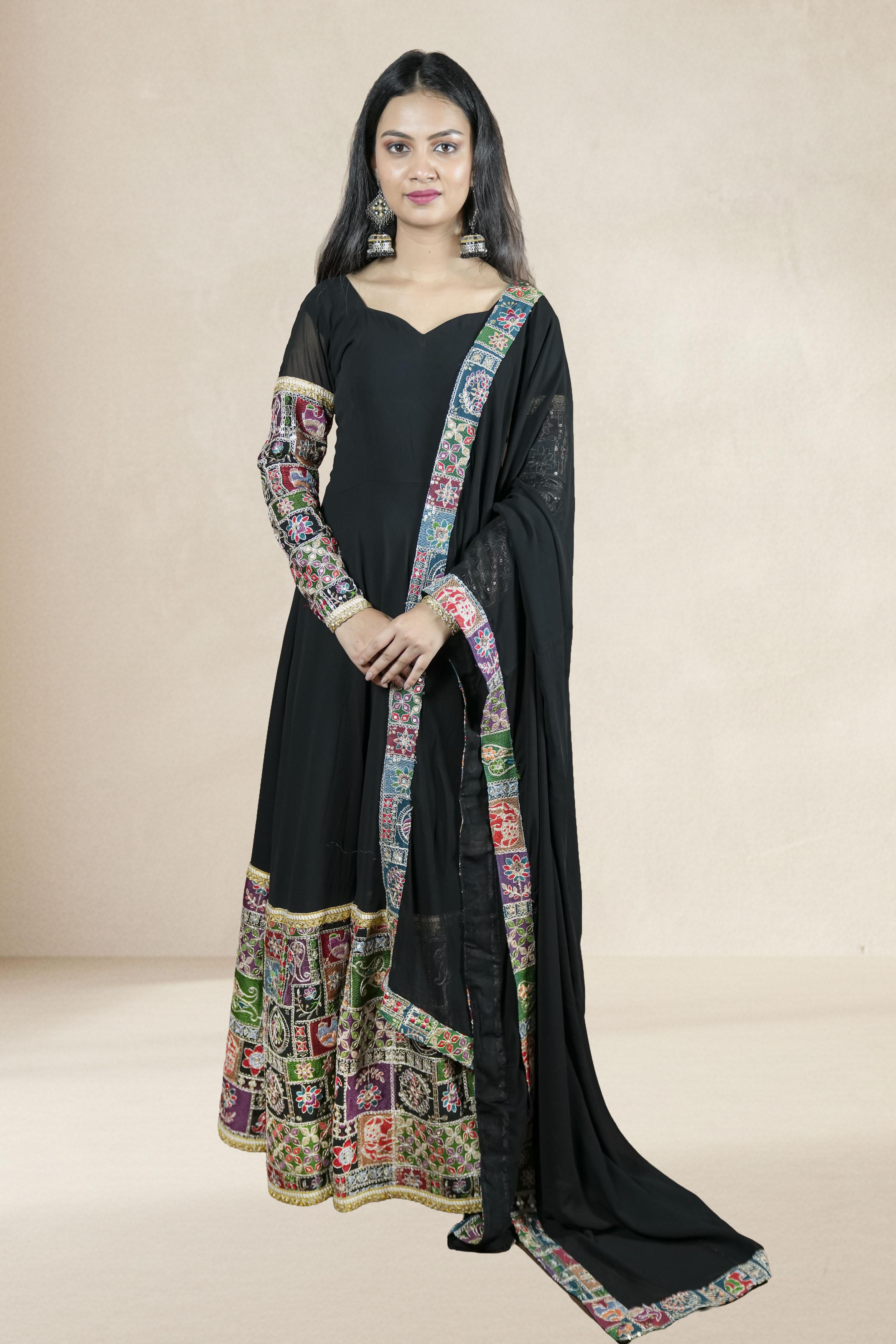 Black Embrodery Border Anarkali Set