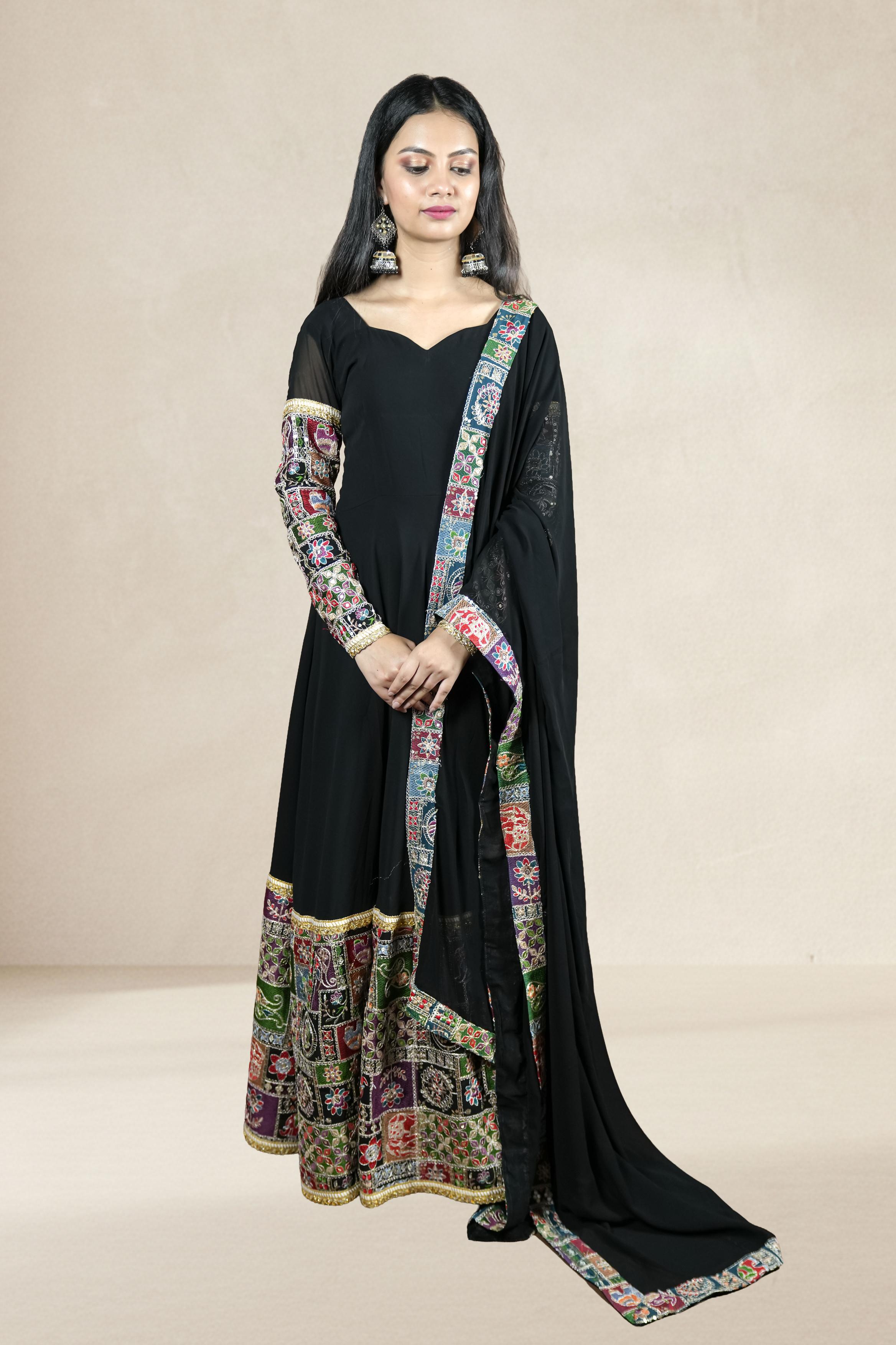 Black Embrodery Border Anarkali Set