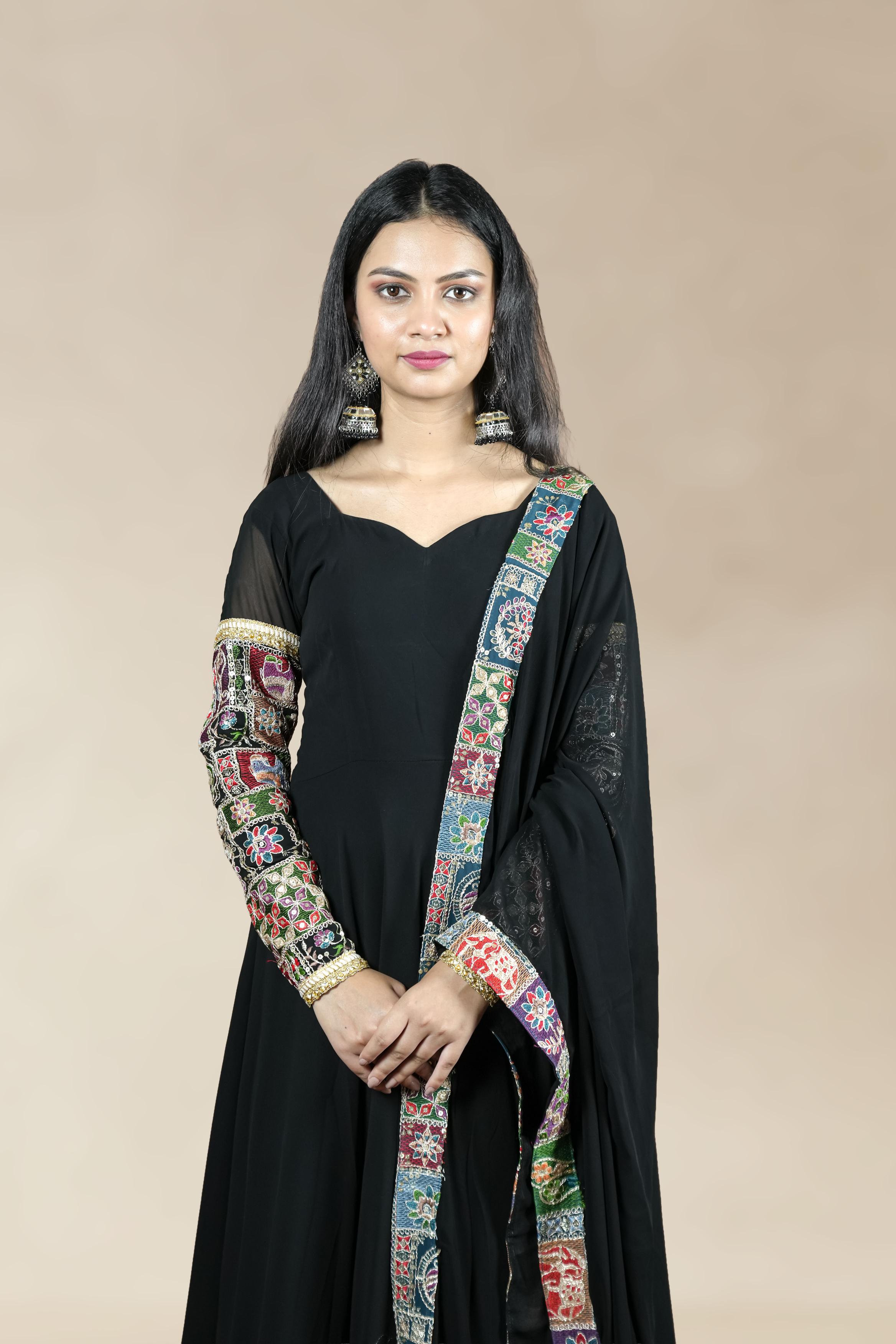 Black Embrodery Border Anarkali Set