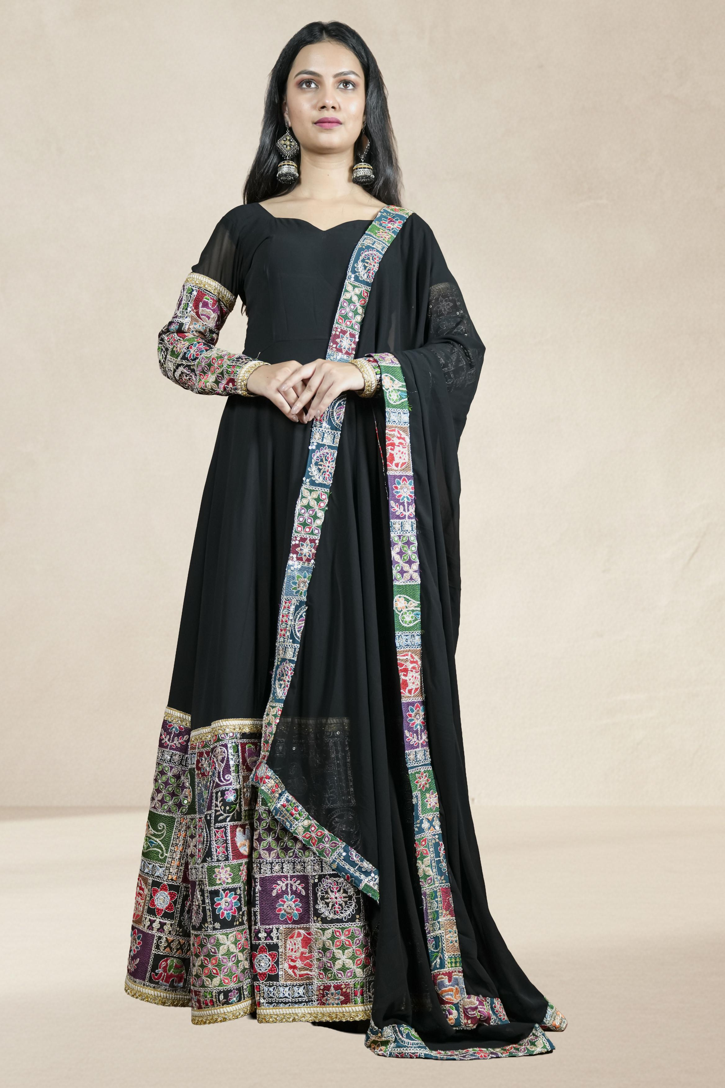 Black Embrodery Border Anarkali Set