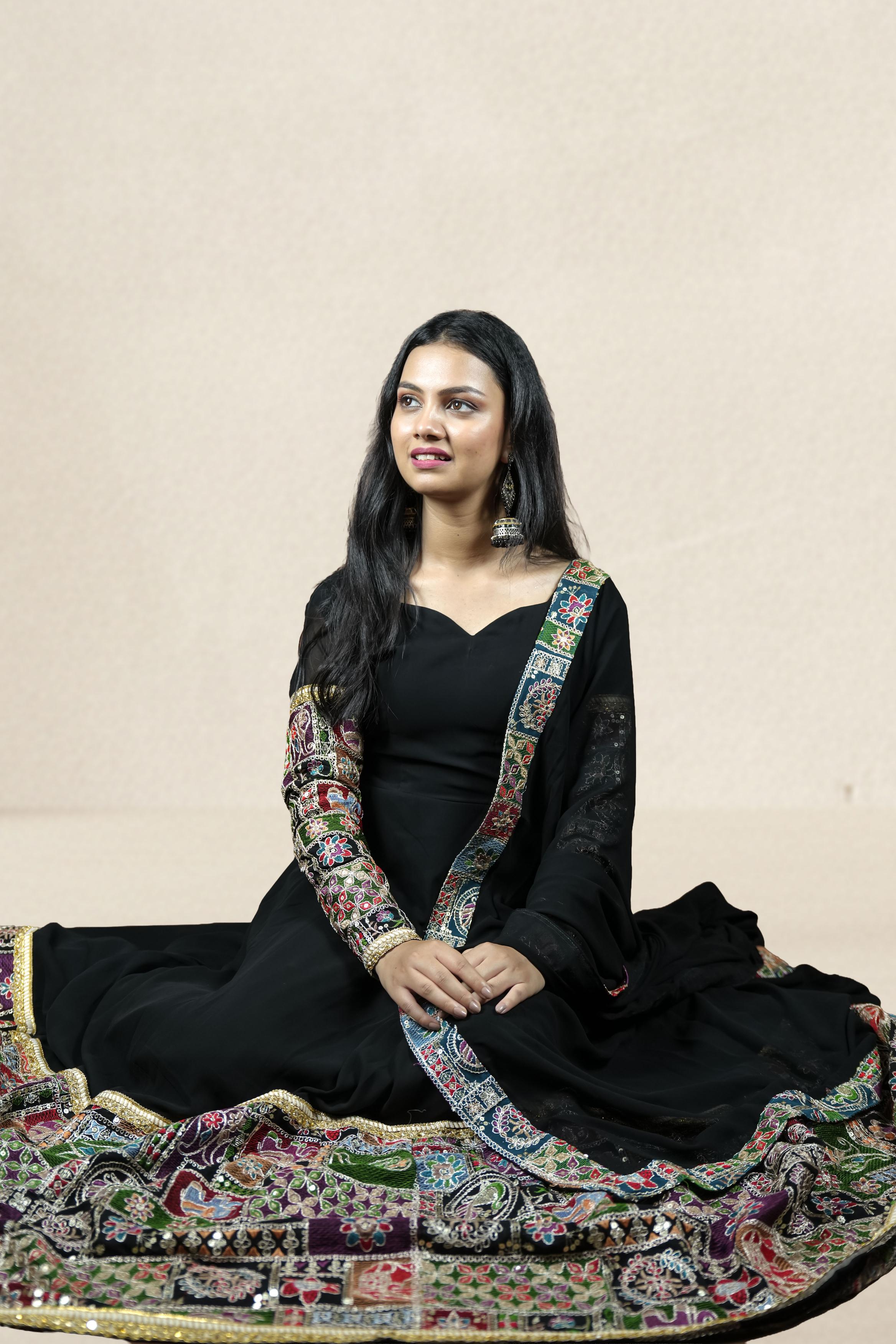 Black Embrodery Border Anarkali Set