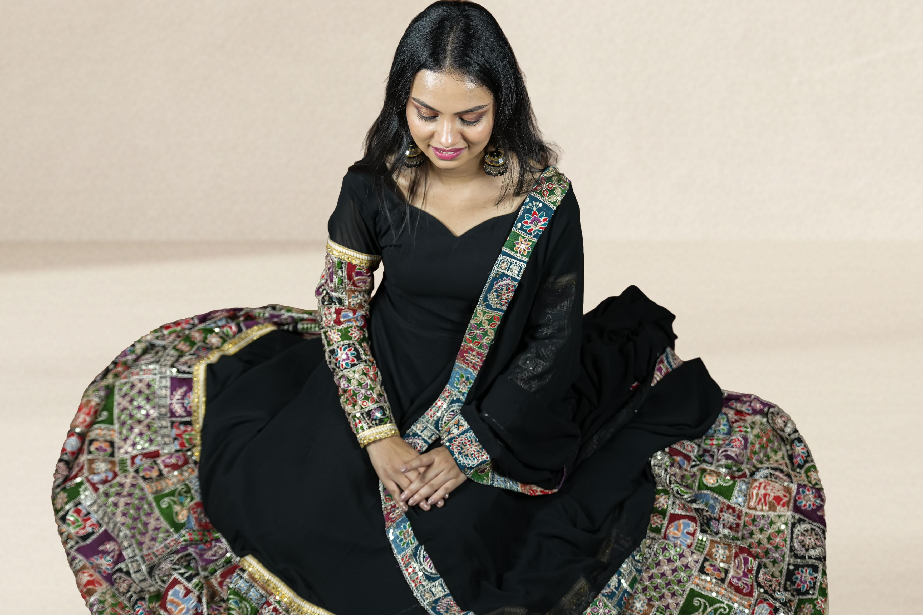 Black Embrodery Border Anarkali Set