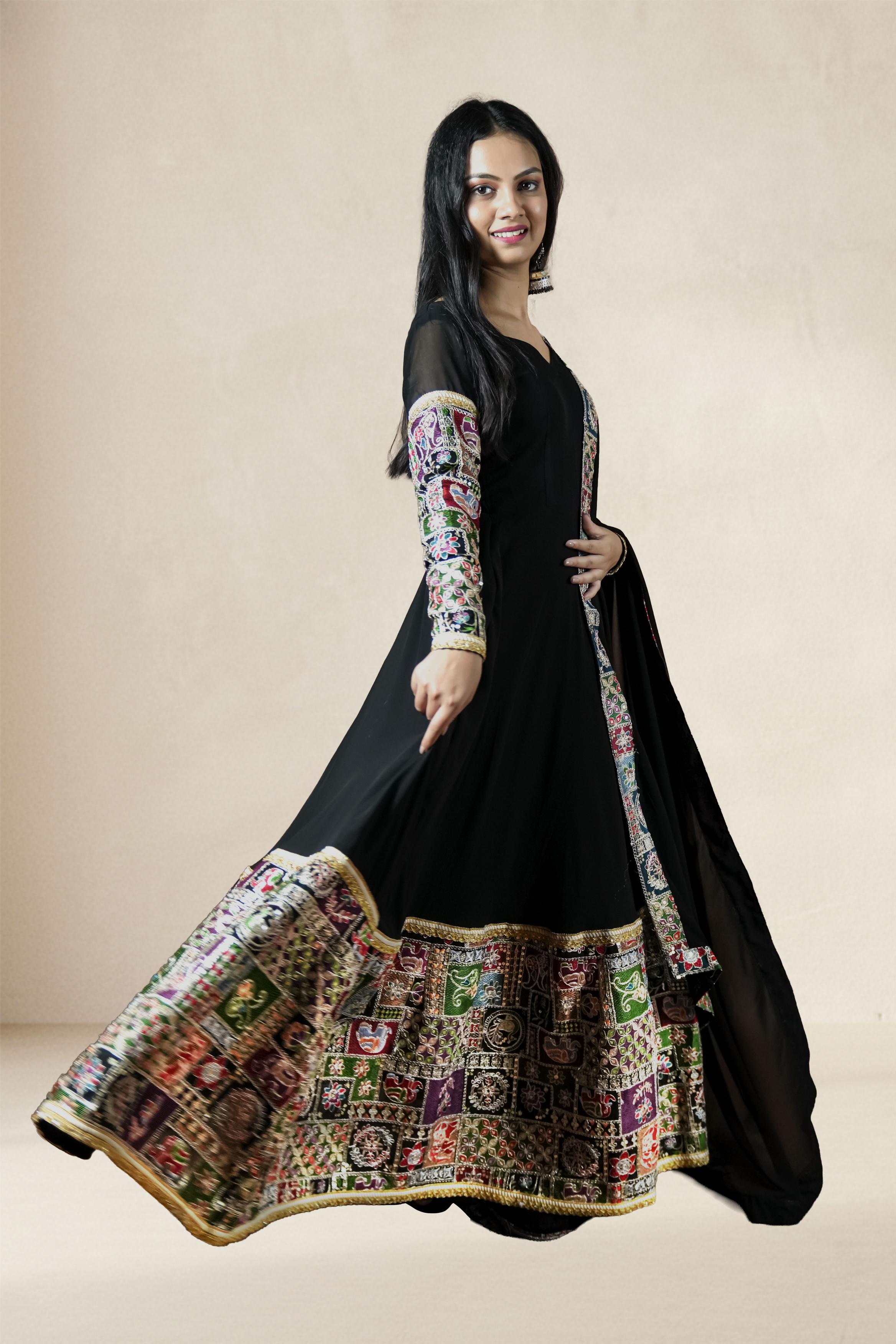 Black Embrodery Border Anarkali Set
