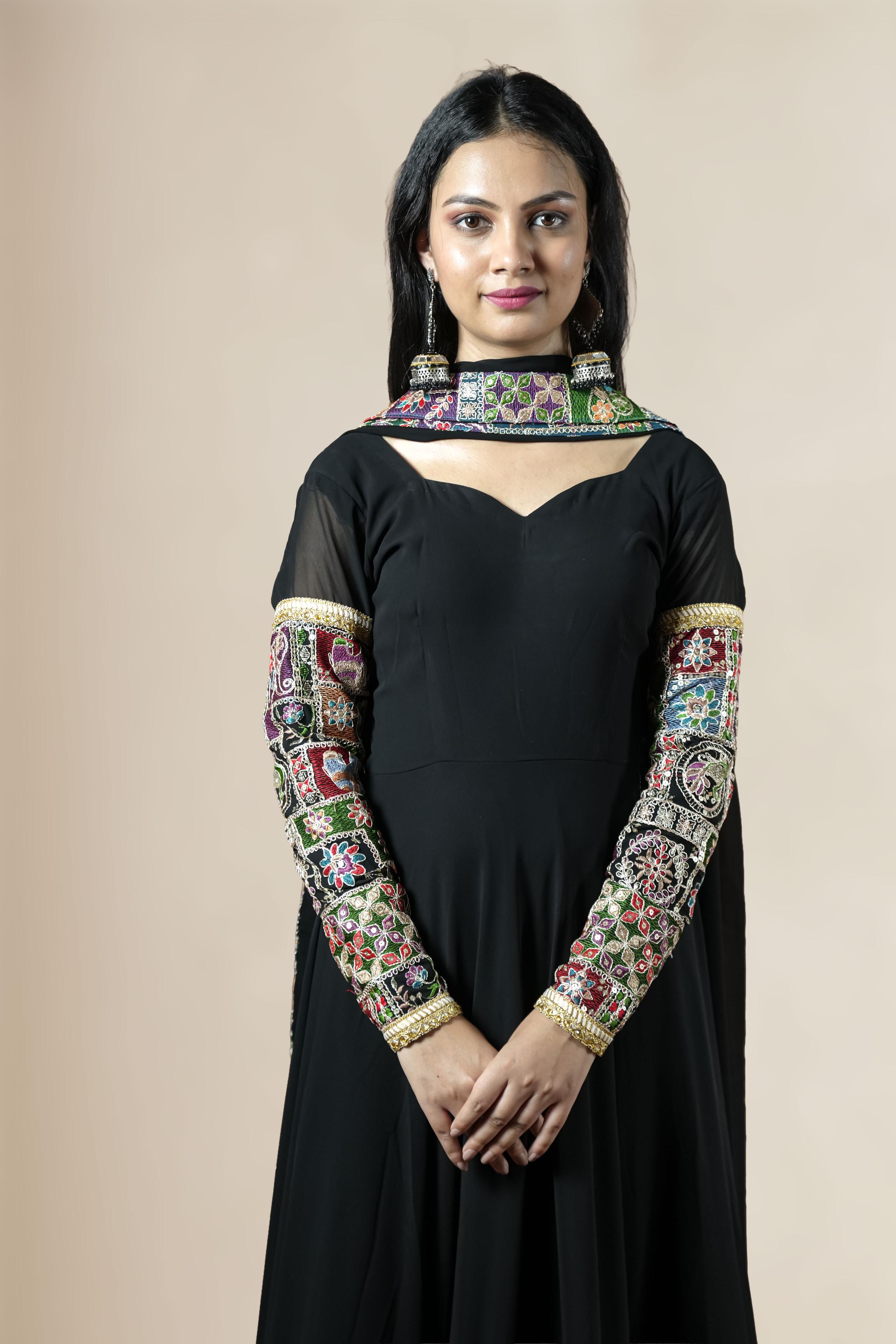 Black Embrodery Border Anarkali Set