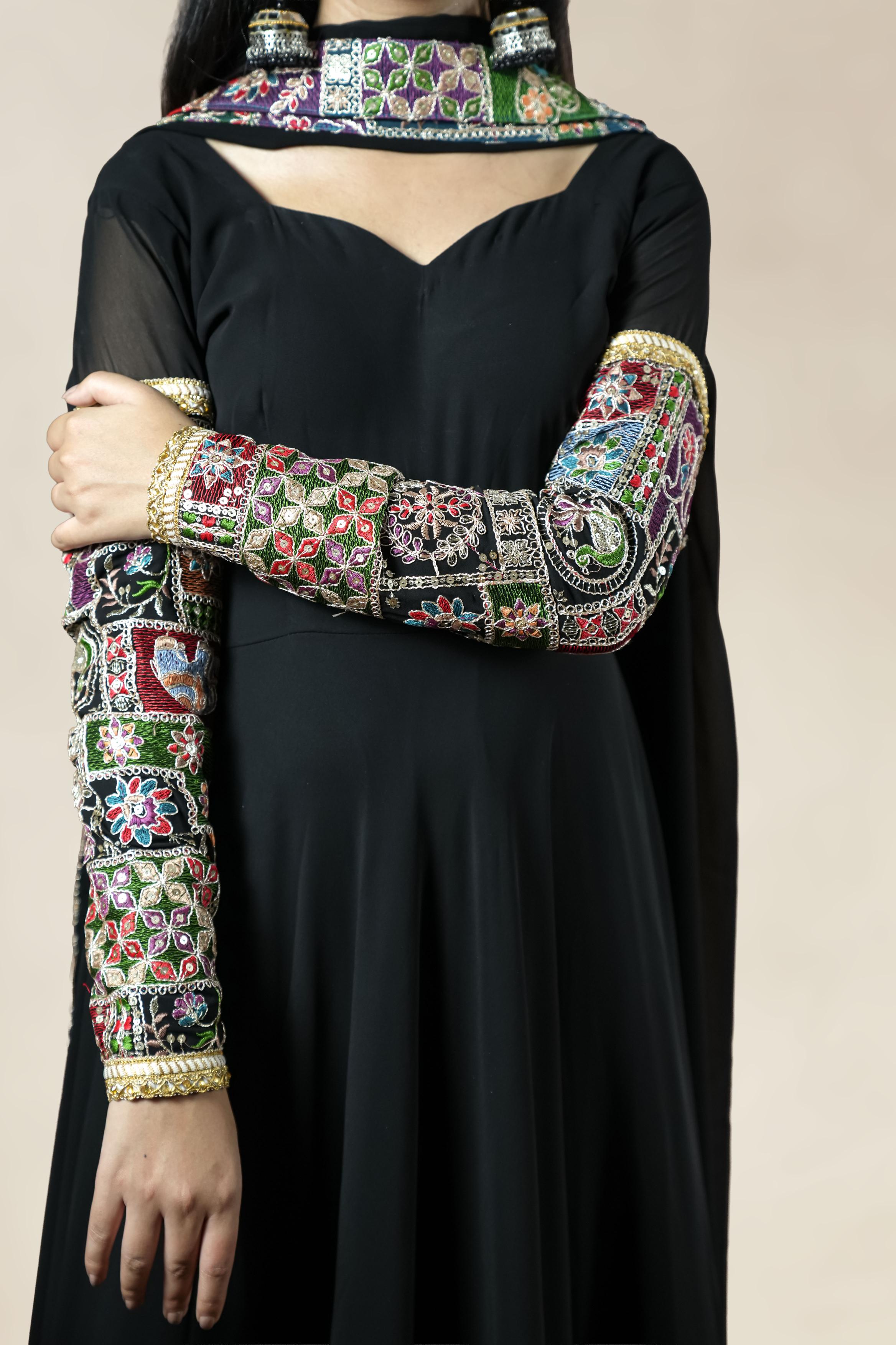 Black Embrodery Border Anarkali Set