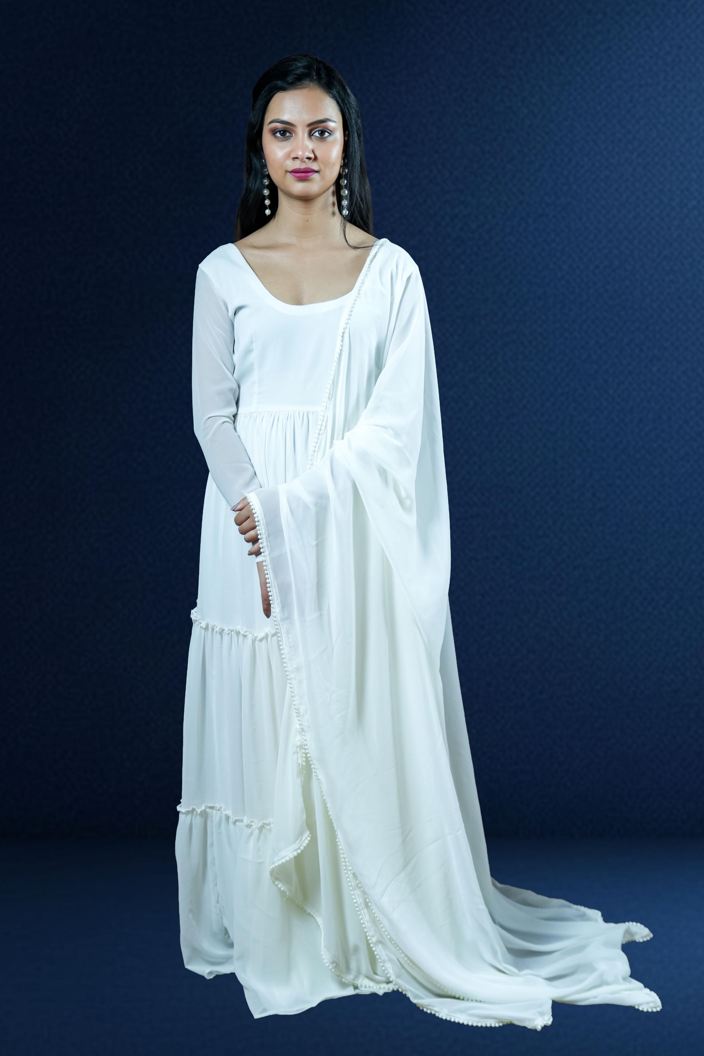 Pure Ivory White Anarkali Set