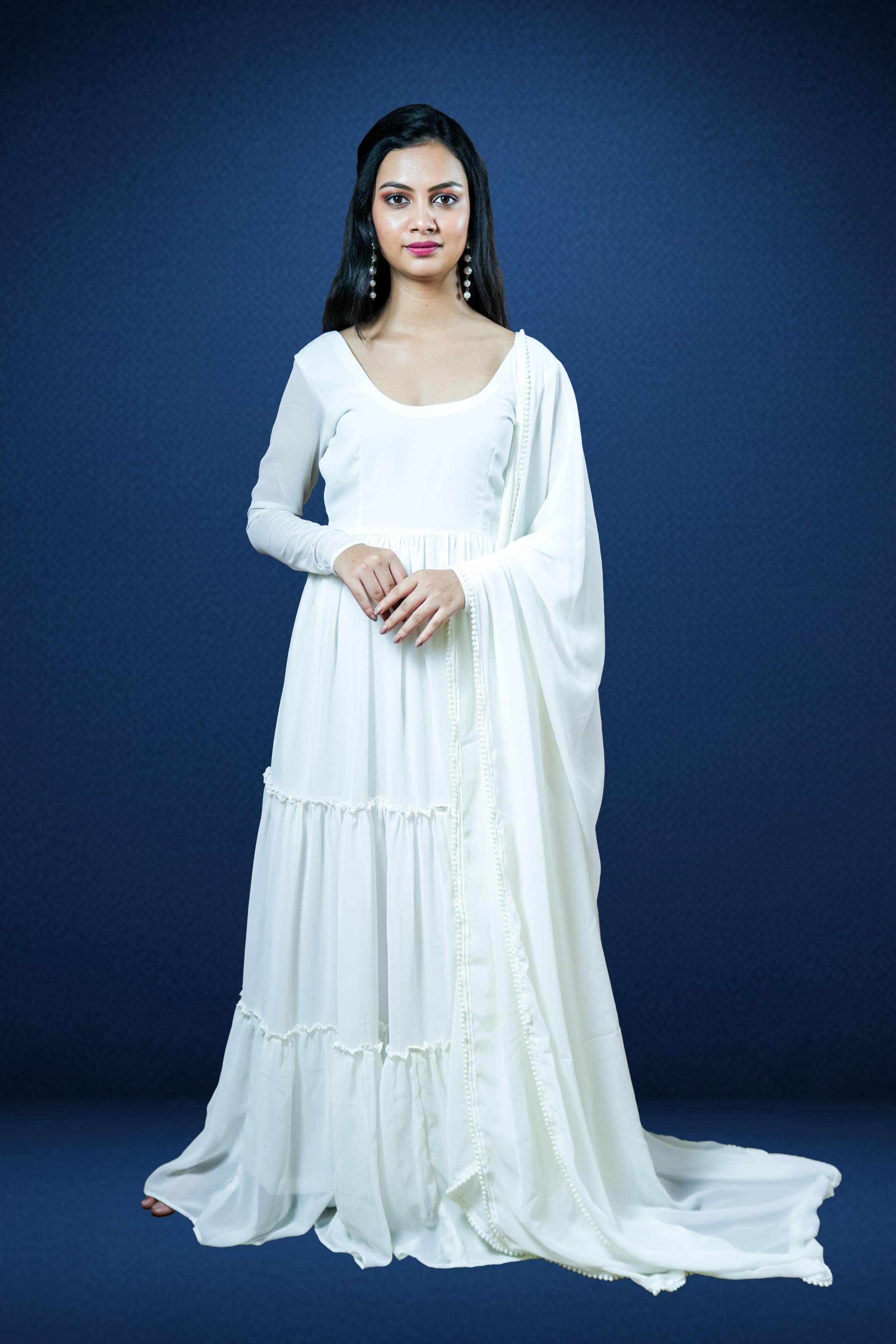 Pure Ivory White Anarkali Set