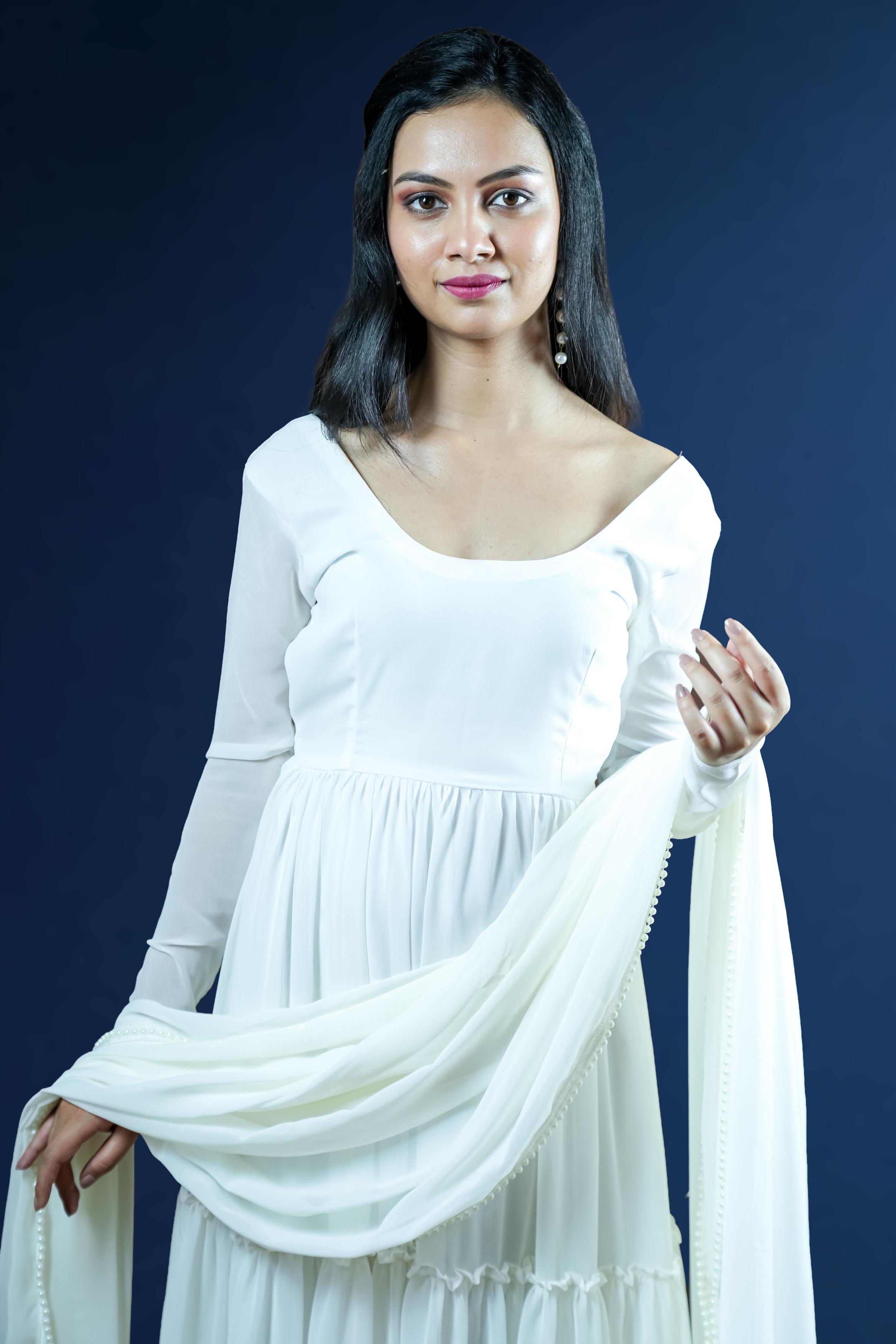 Pure Ivory White Anarkali Set
