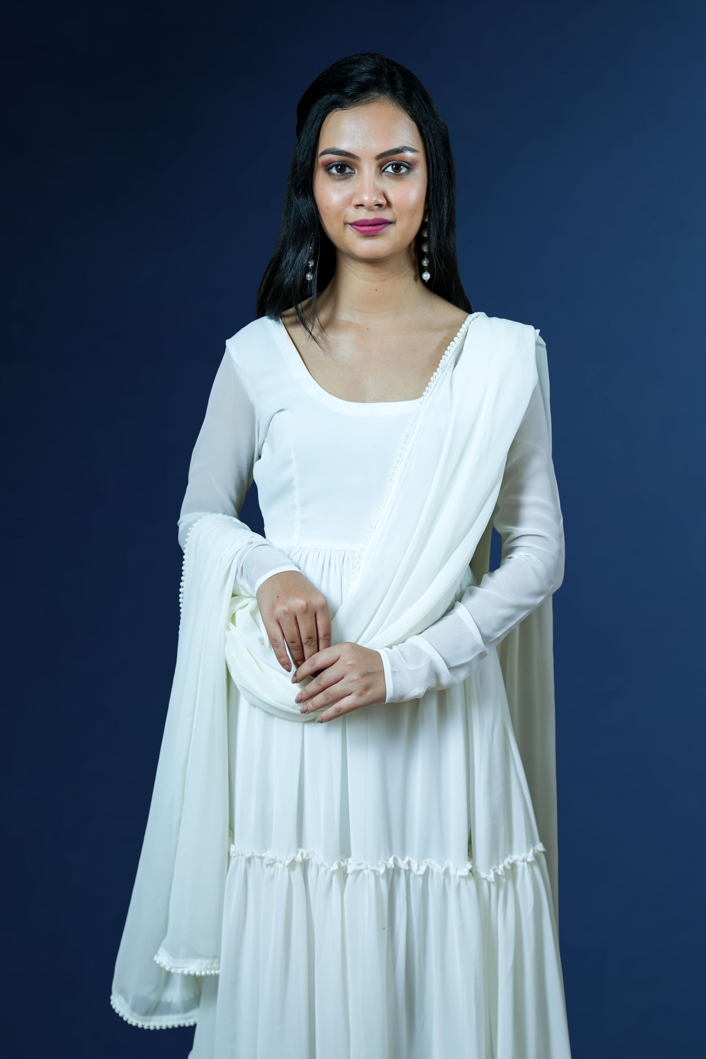 Pure Ivory White Anarkali Set