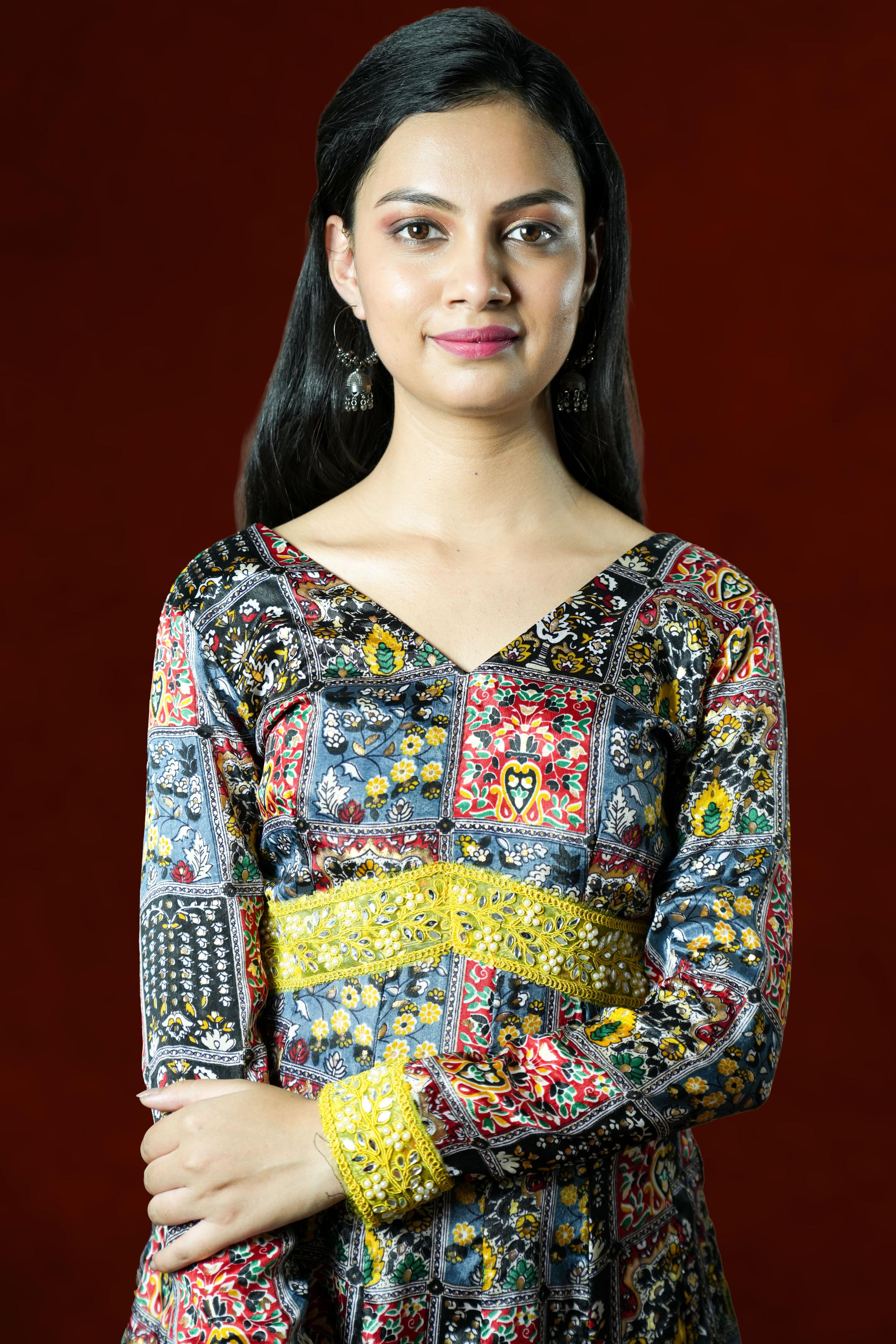Multicolour Printed Anarkali with Yellow Dupatta