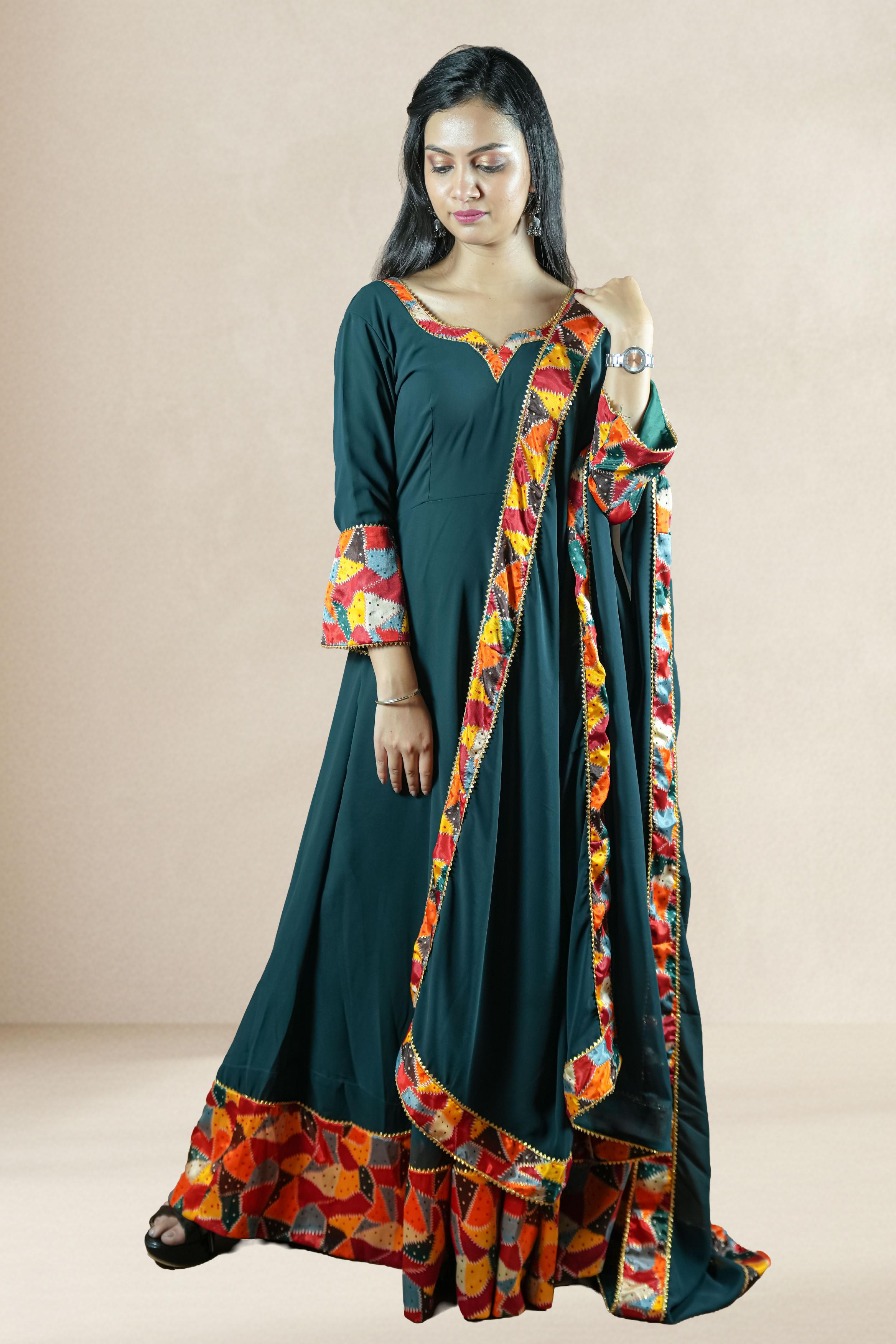 Elegant dark green Anarkali set