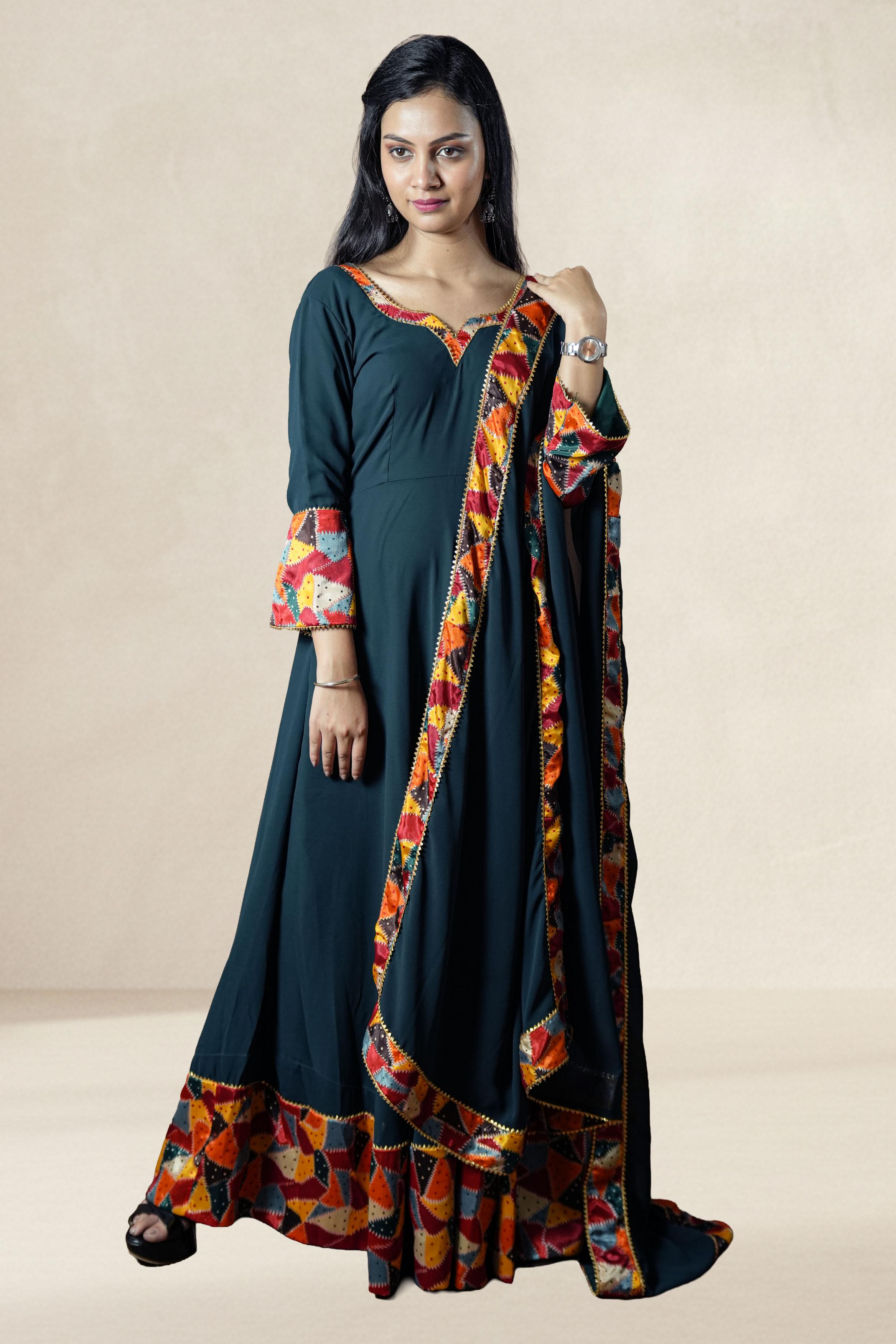 Elegant dark green Anarkali set