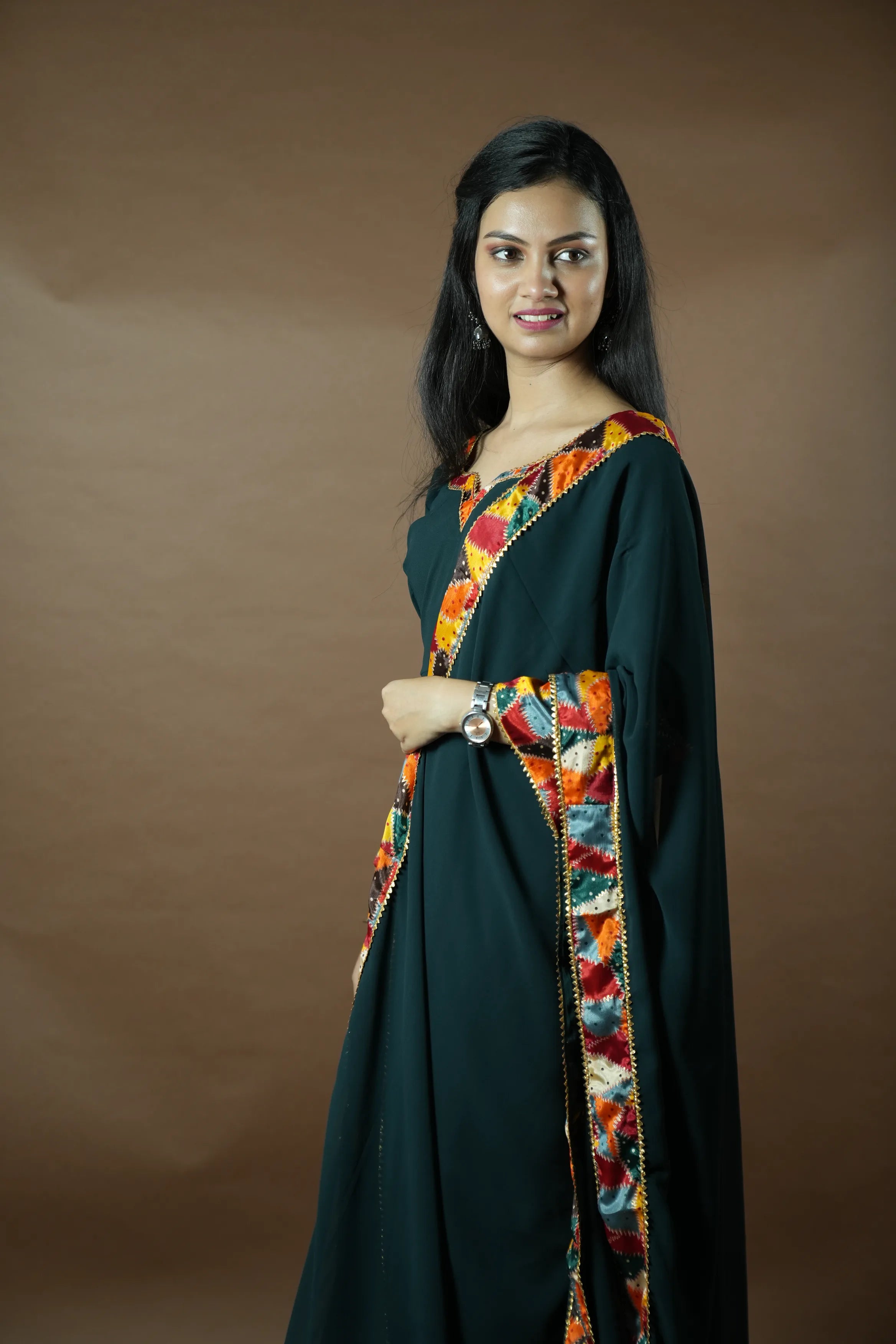 Blue Anarkali kurta with pattern dupatta