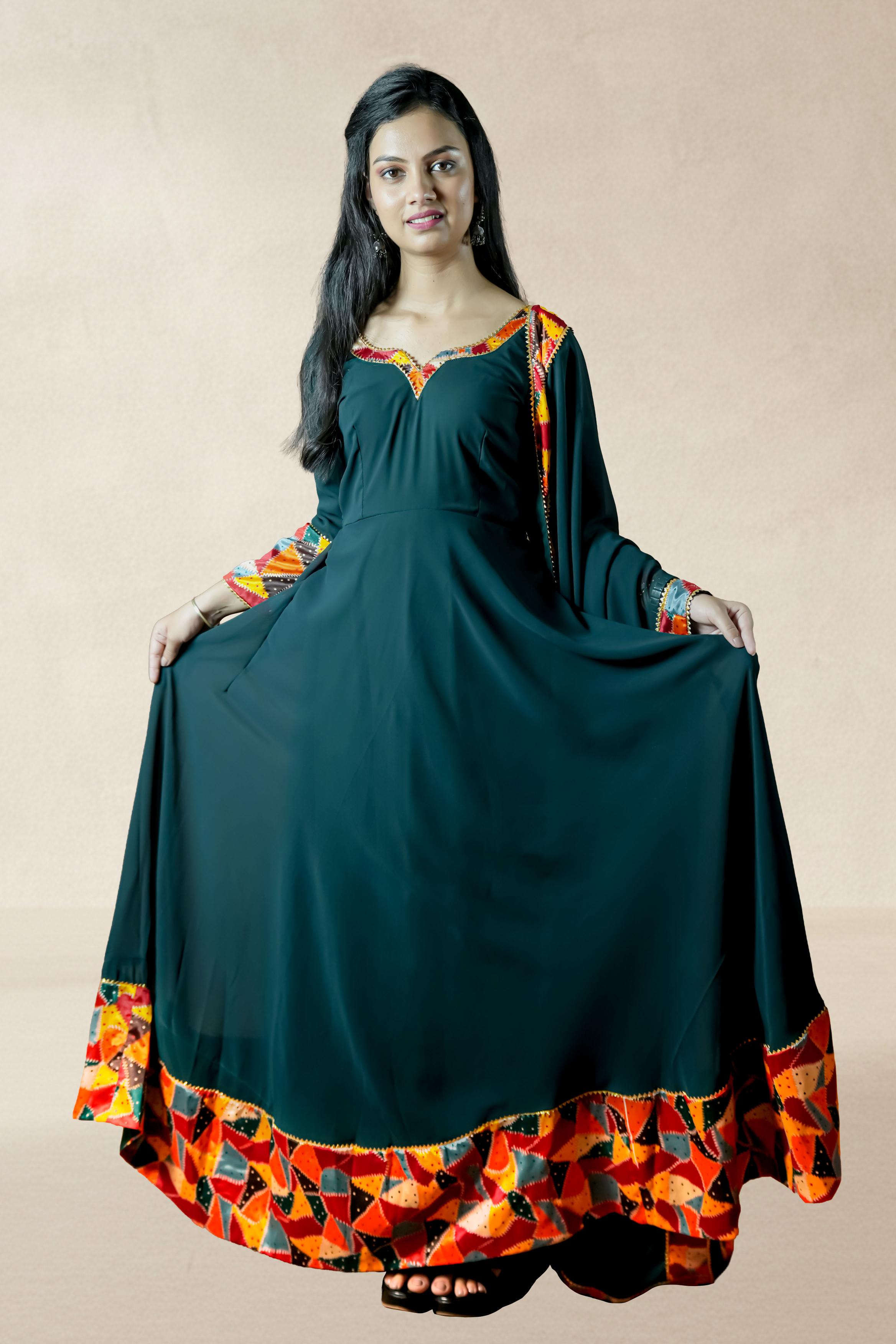 Elegant dark green Anarkali set