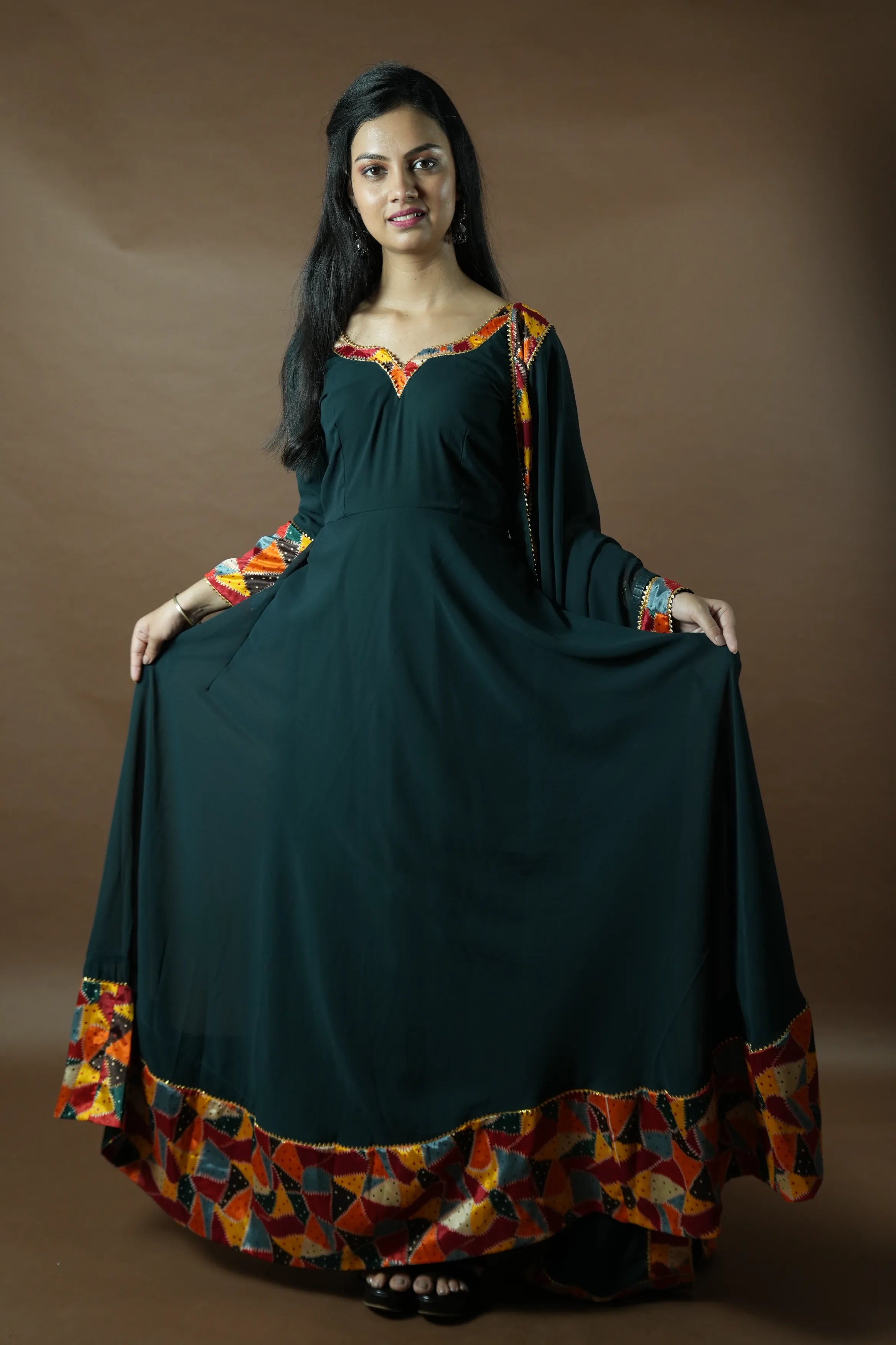 Blue Anarkali kurta with pattern dupatta