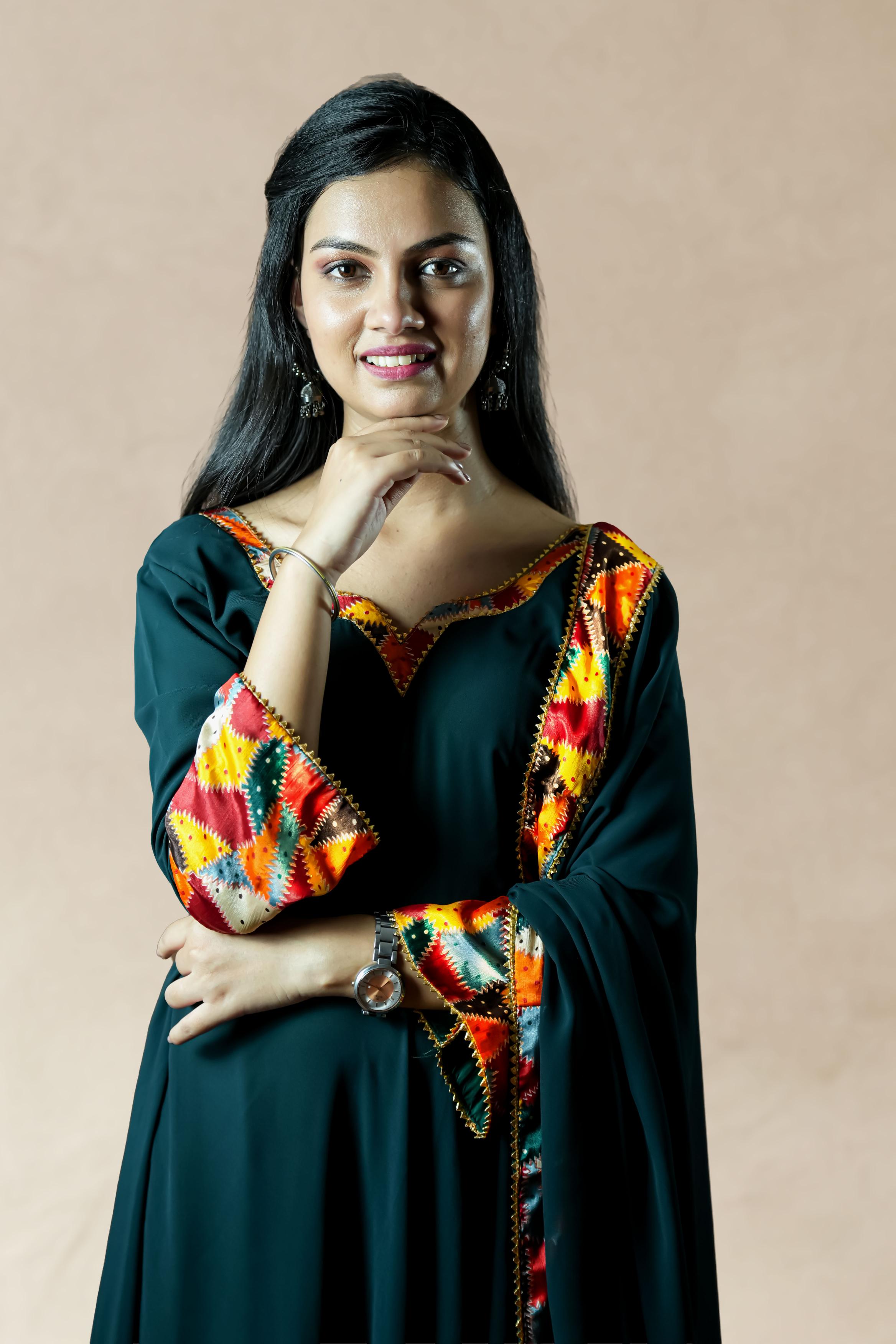 Elegant dark green Anarkali set
