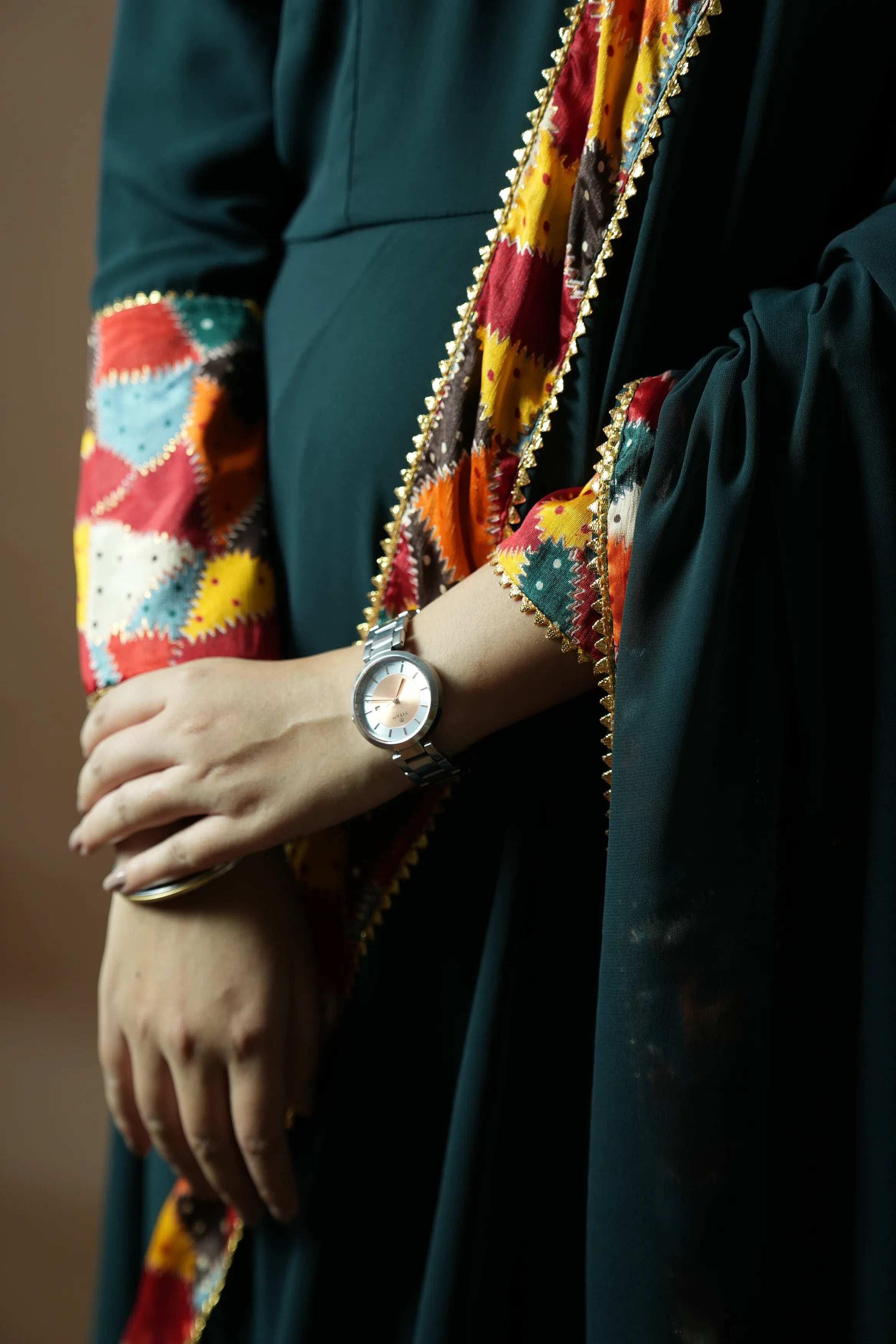 Blue Anarkali kurta with pattern dupatta