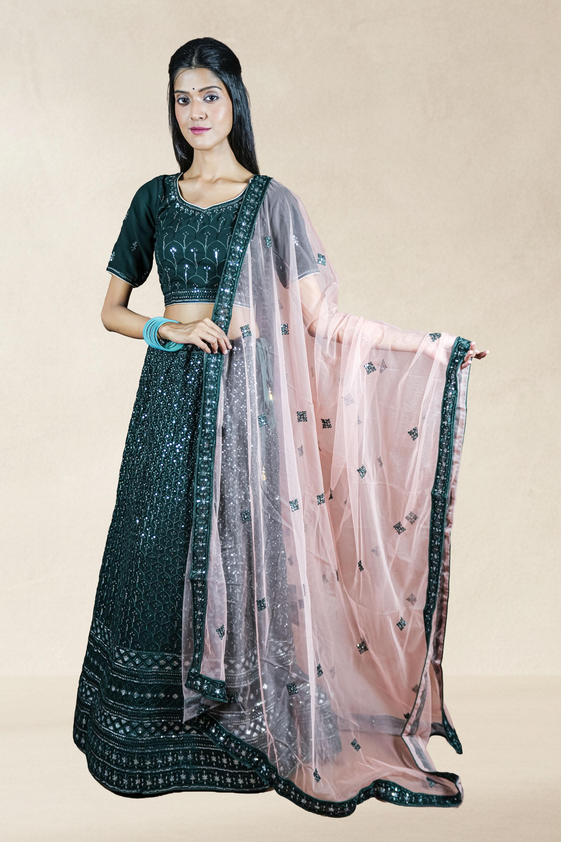 Bottle Green sequins Lahenga set