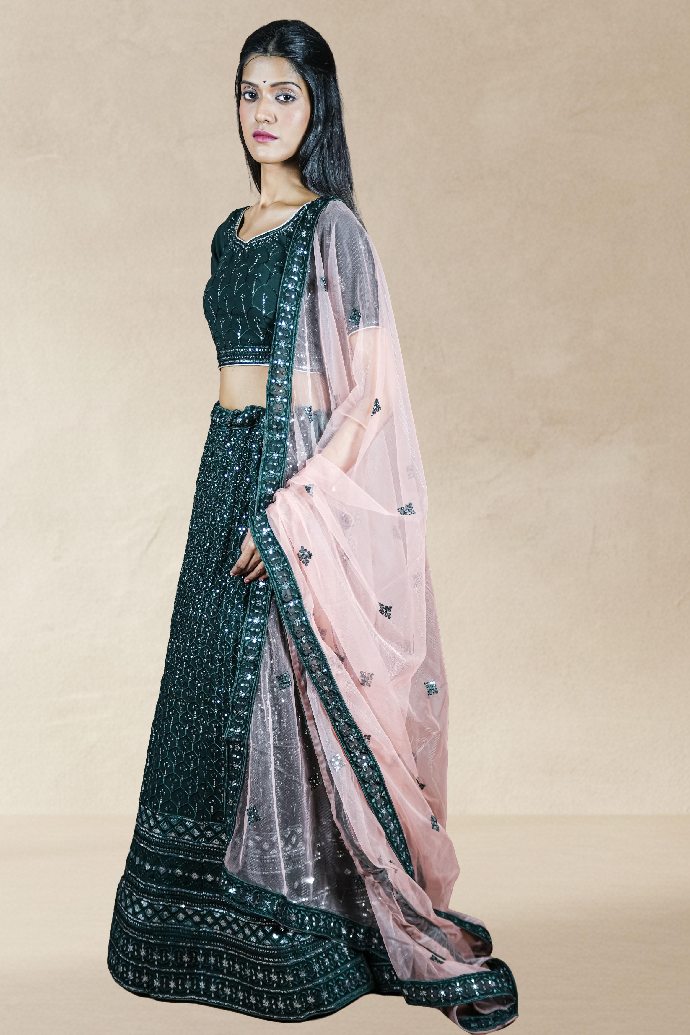 Bottle Green sequins Lahenga set