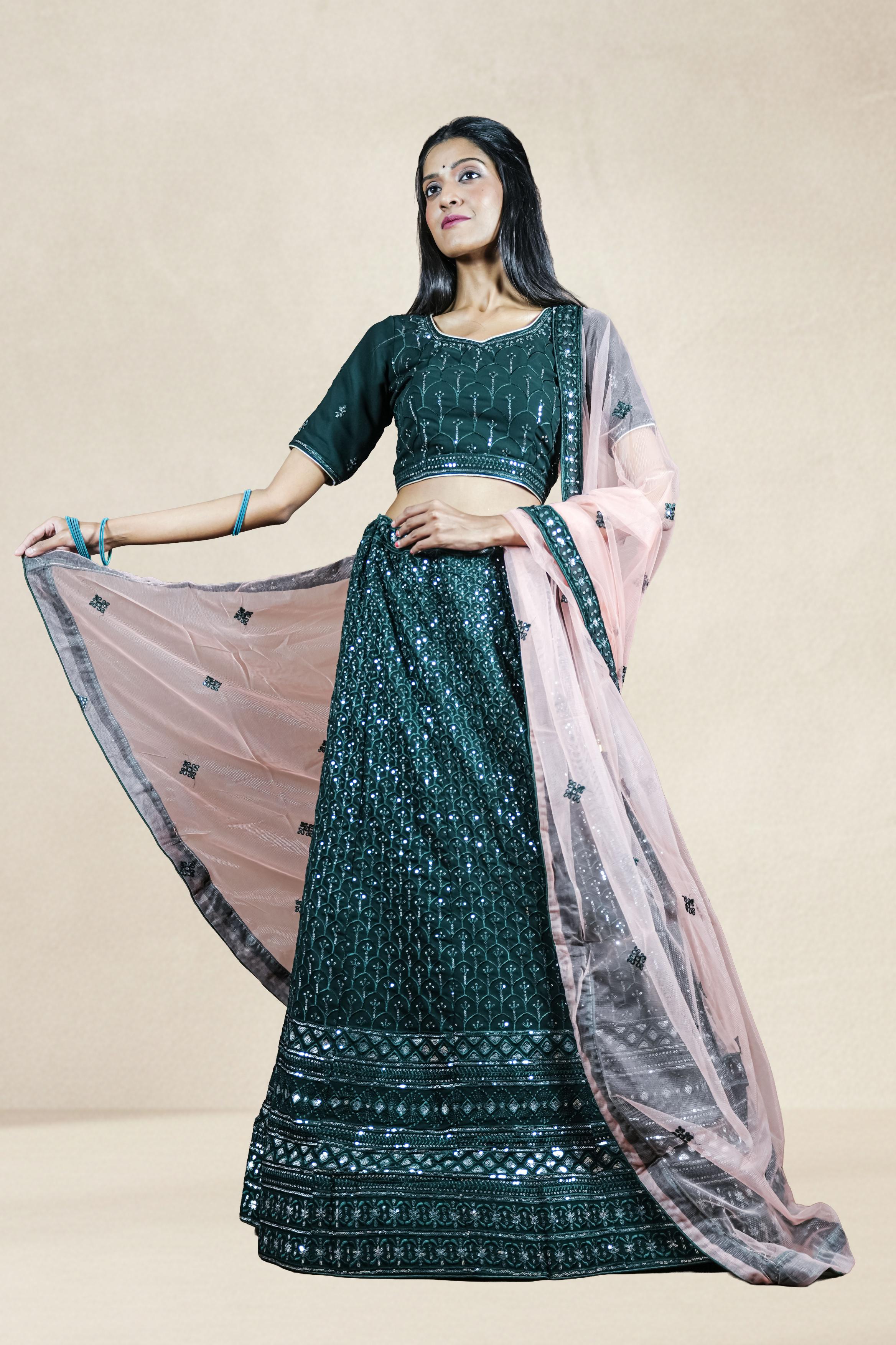 Bottle Green sequins Lahenga set
