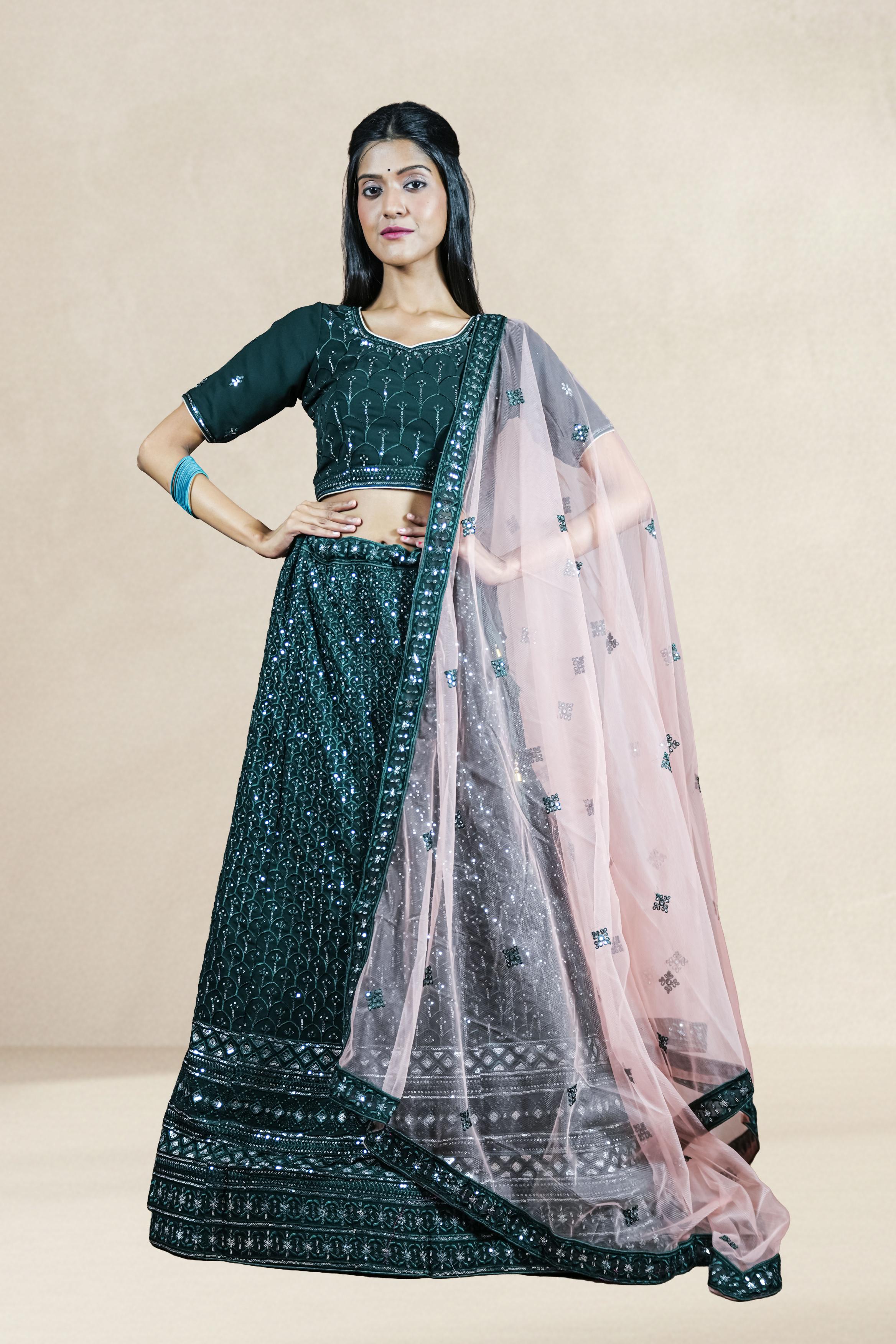 Bottle Green sequins Lahenga set