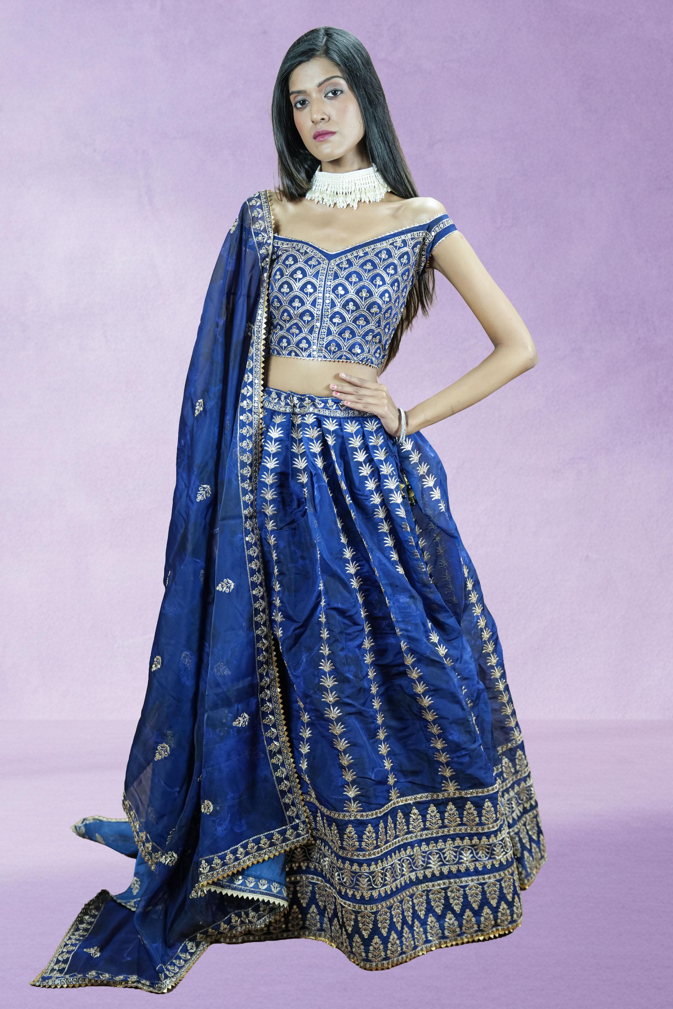 Navy Blue Sequins embroidered Lahenga set