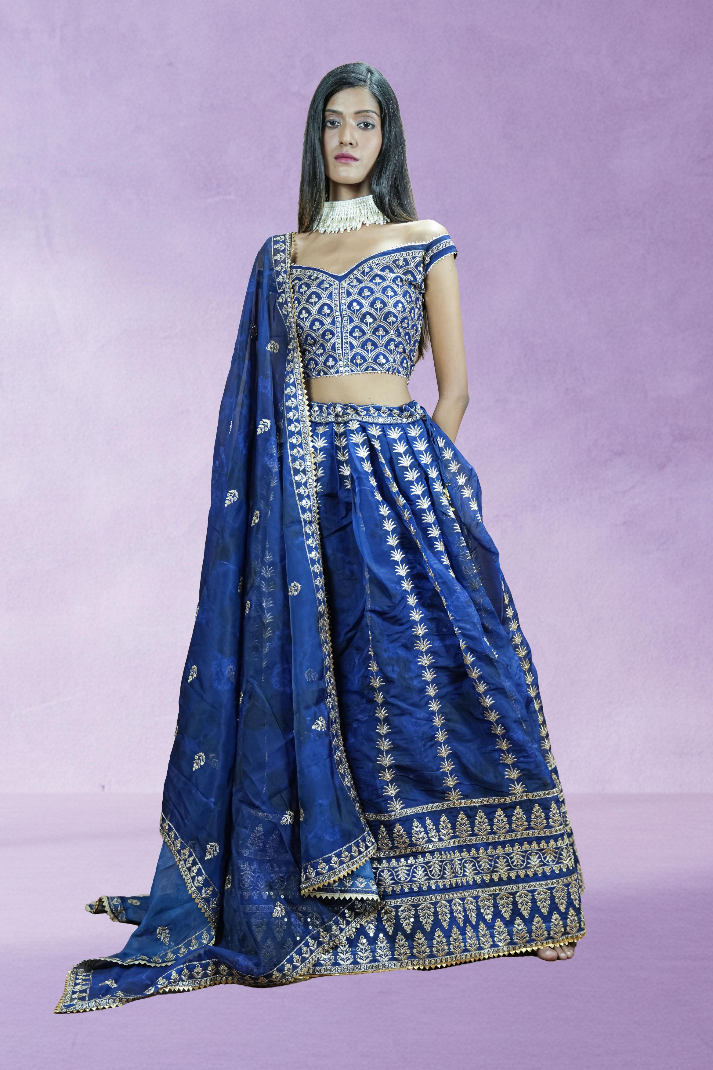 Navy Blue Sequins embroidered Lahenga set