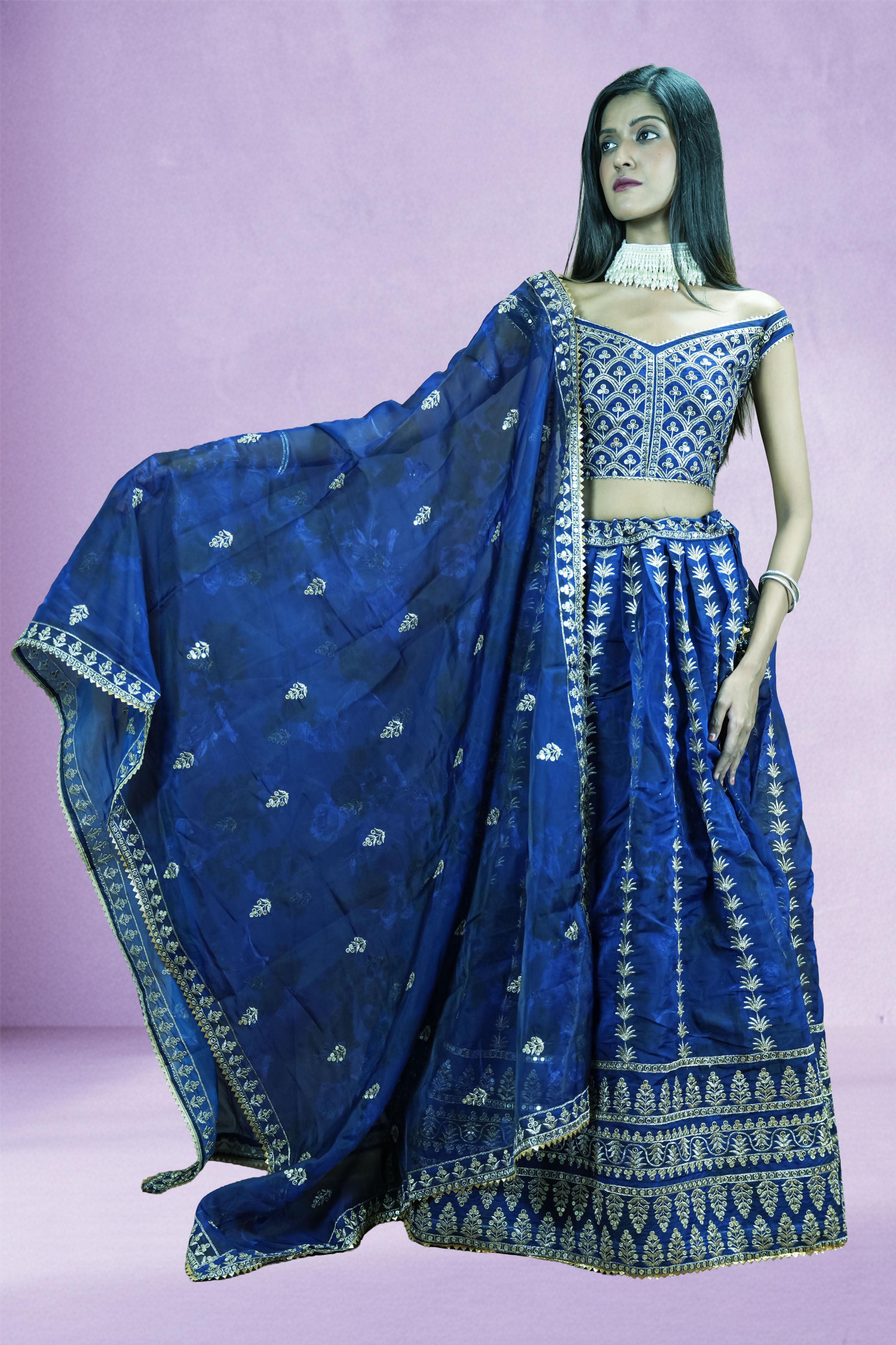 Navy Blue Sequins embroidered Lahenga set