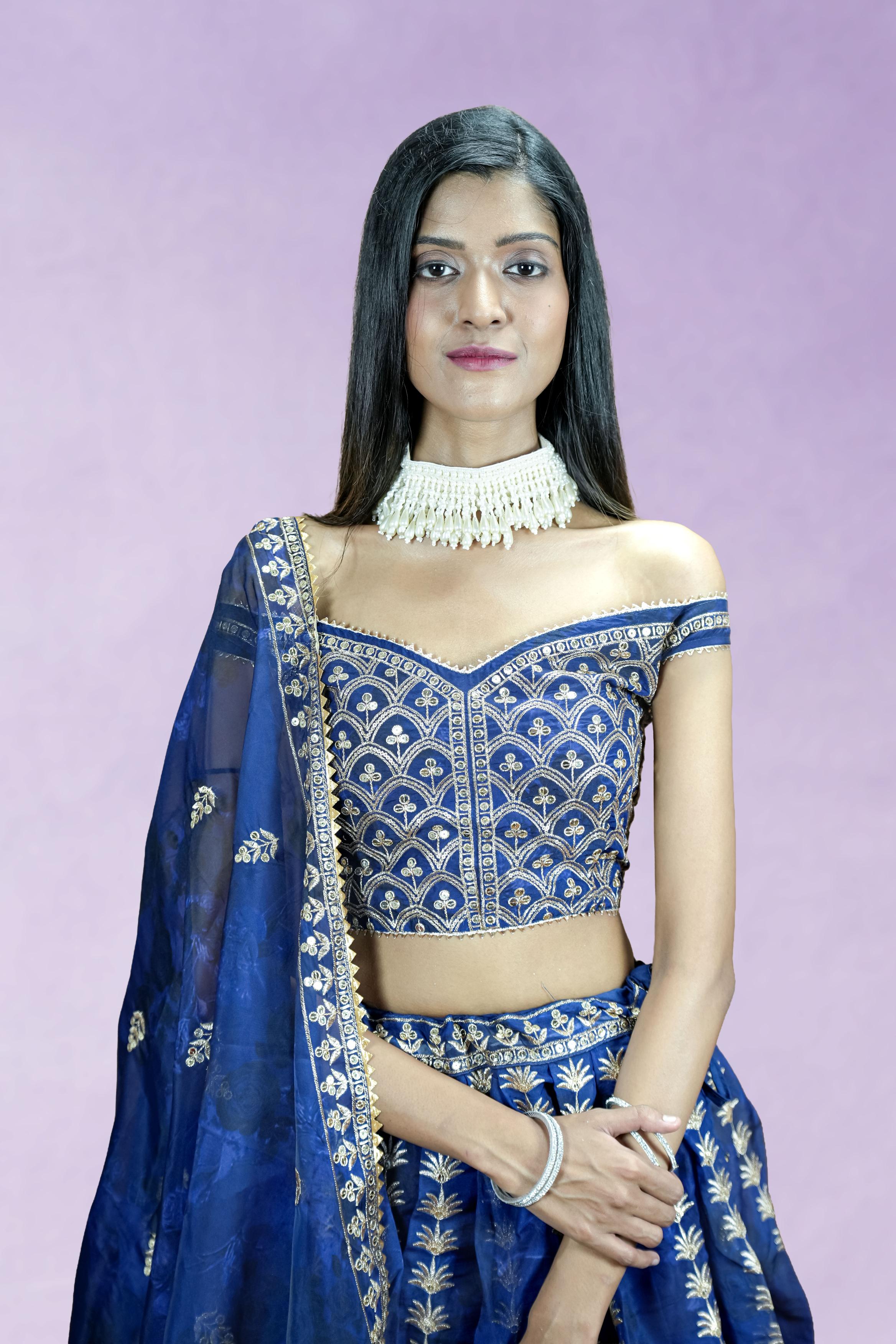 Navy Blue Sequins embroidered Lahenga set