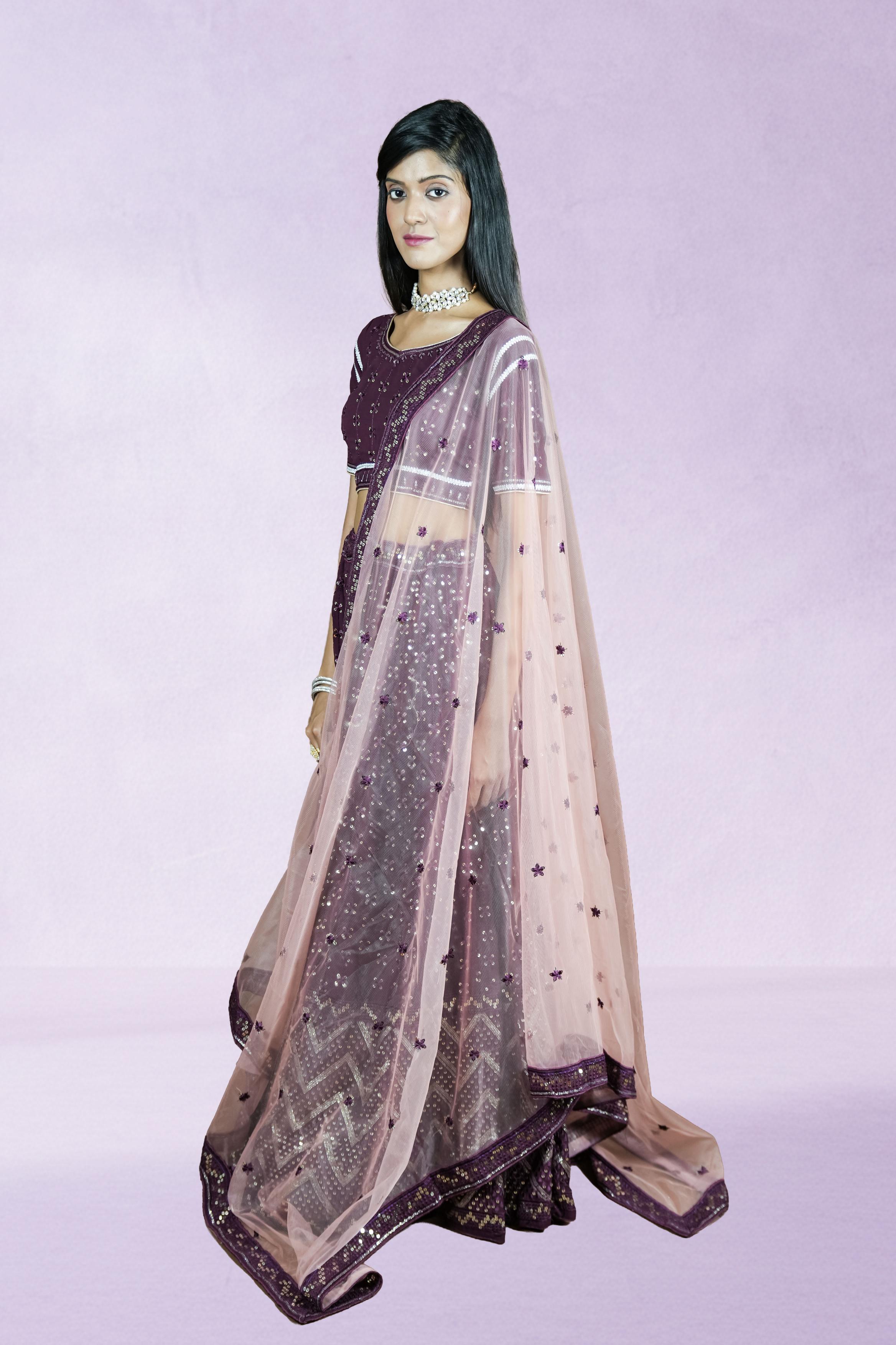 Purple sequins Lahenga set