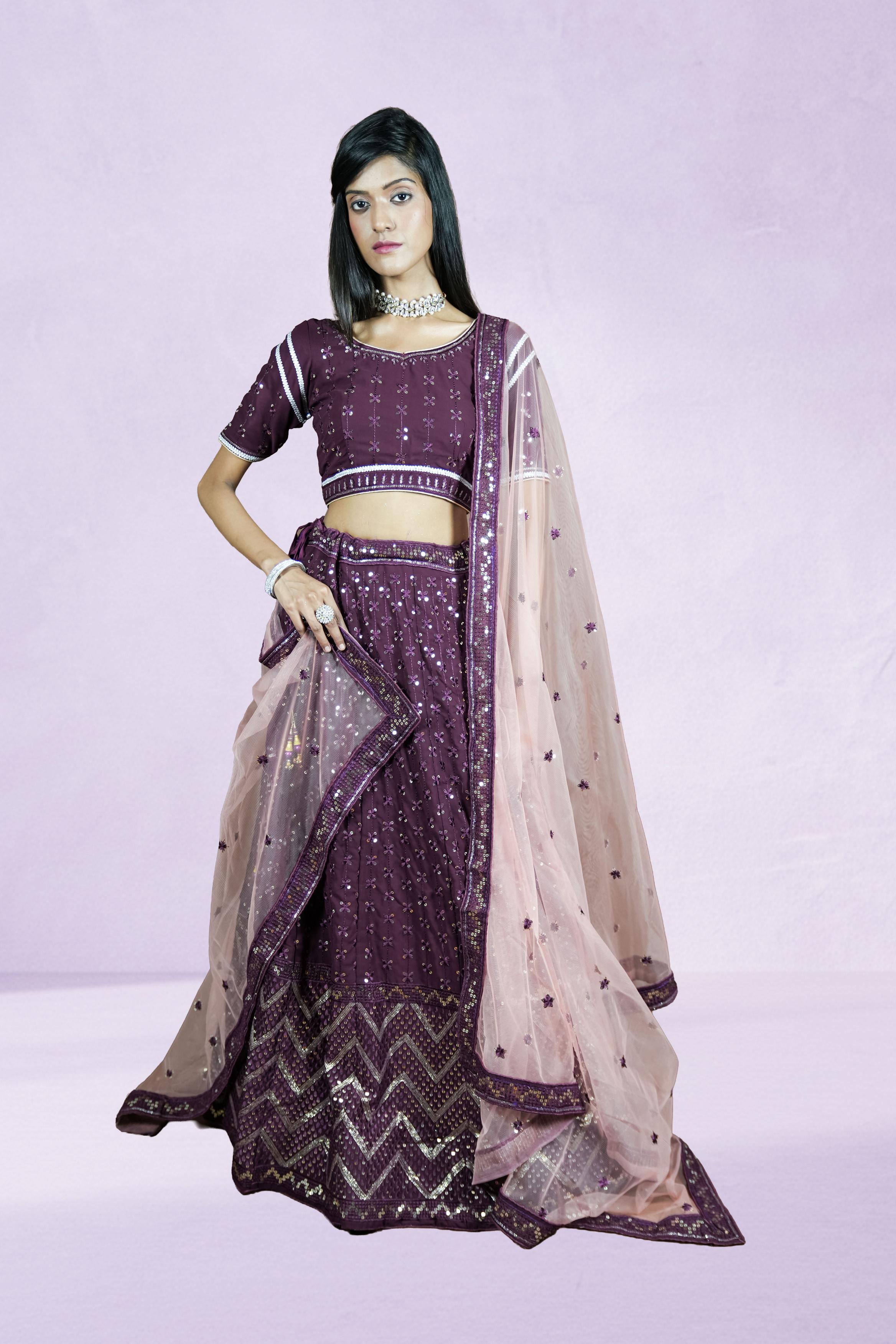 Purple sequins Lahenga set
