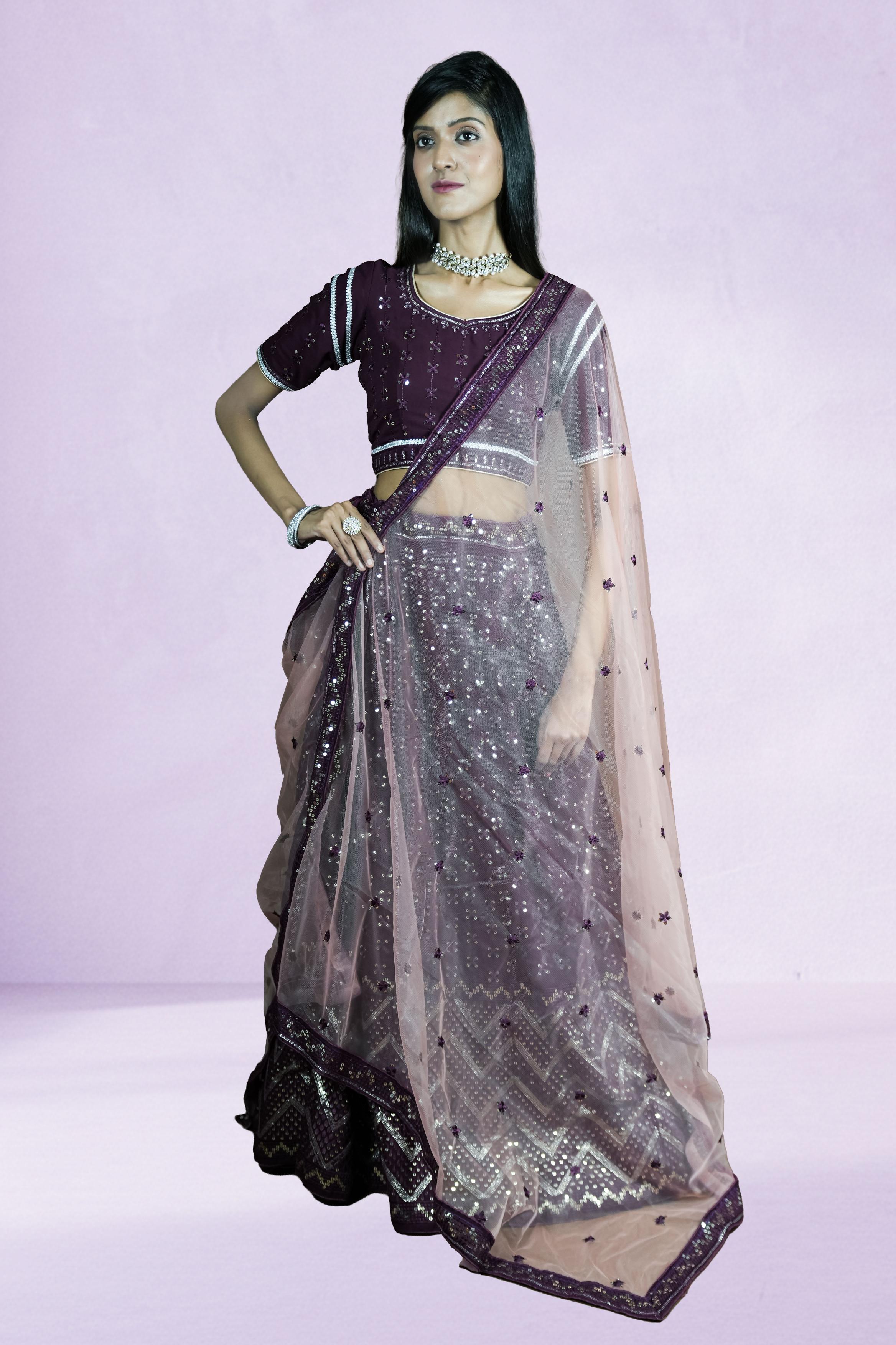 Purple sequins Lahenga set